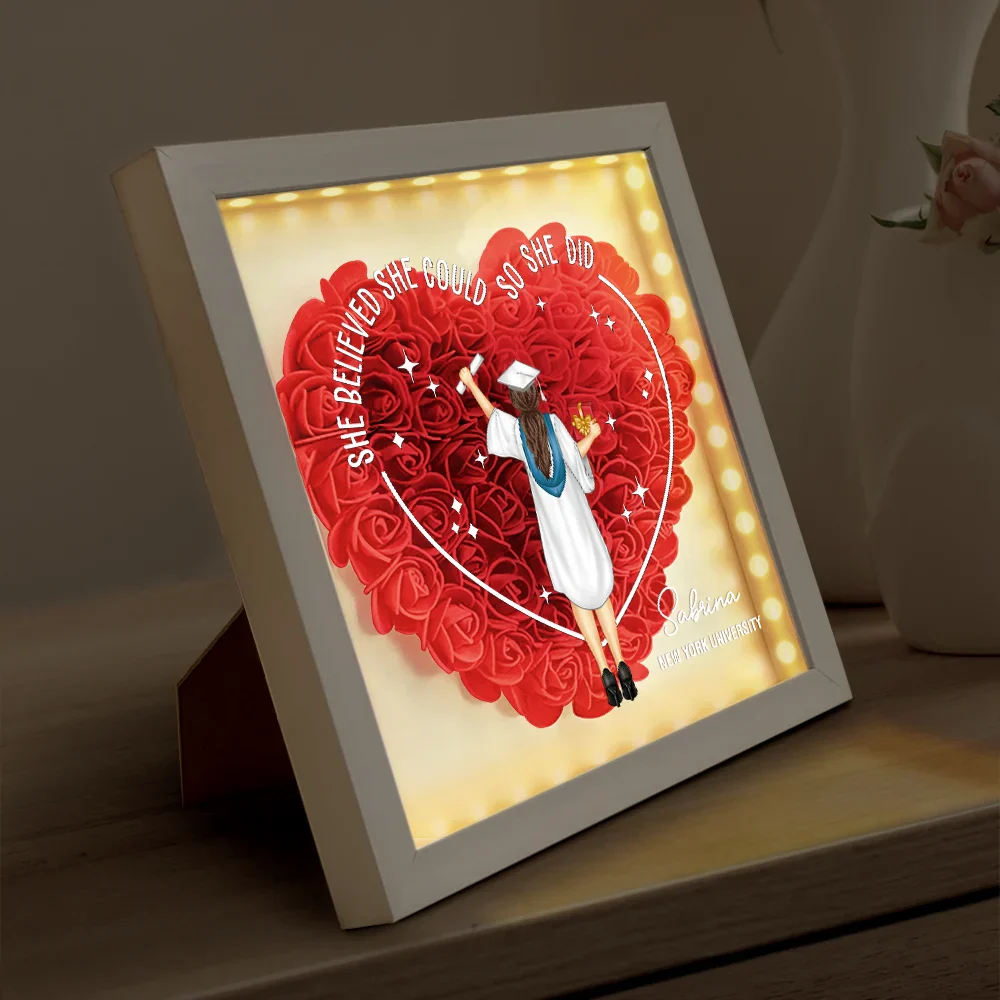 She Believed She Could Graduation Gift - Personalized LED Light Flower Shadow Box - Image 4