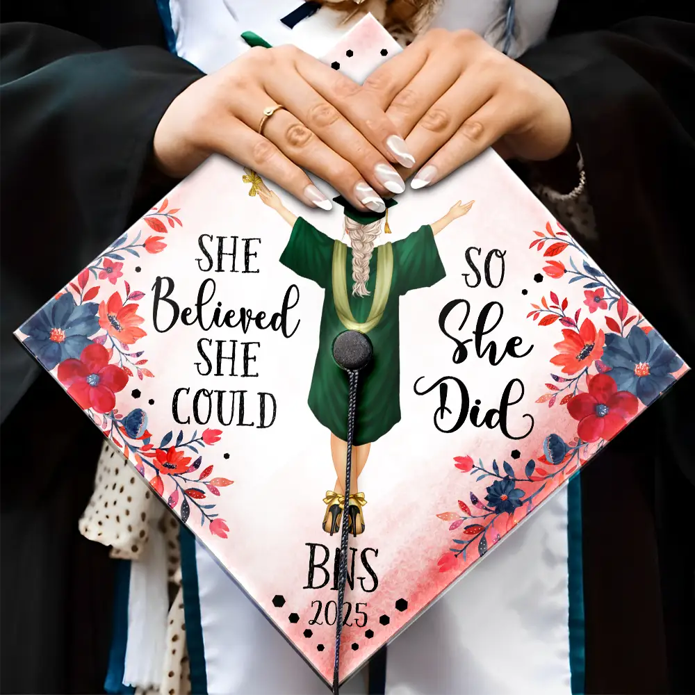 She Believed She Could - Personalized Graduation Cap Topper - Image 4