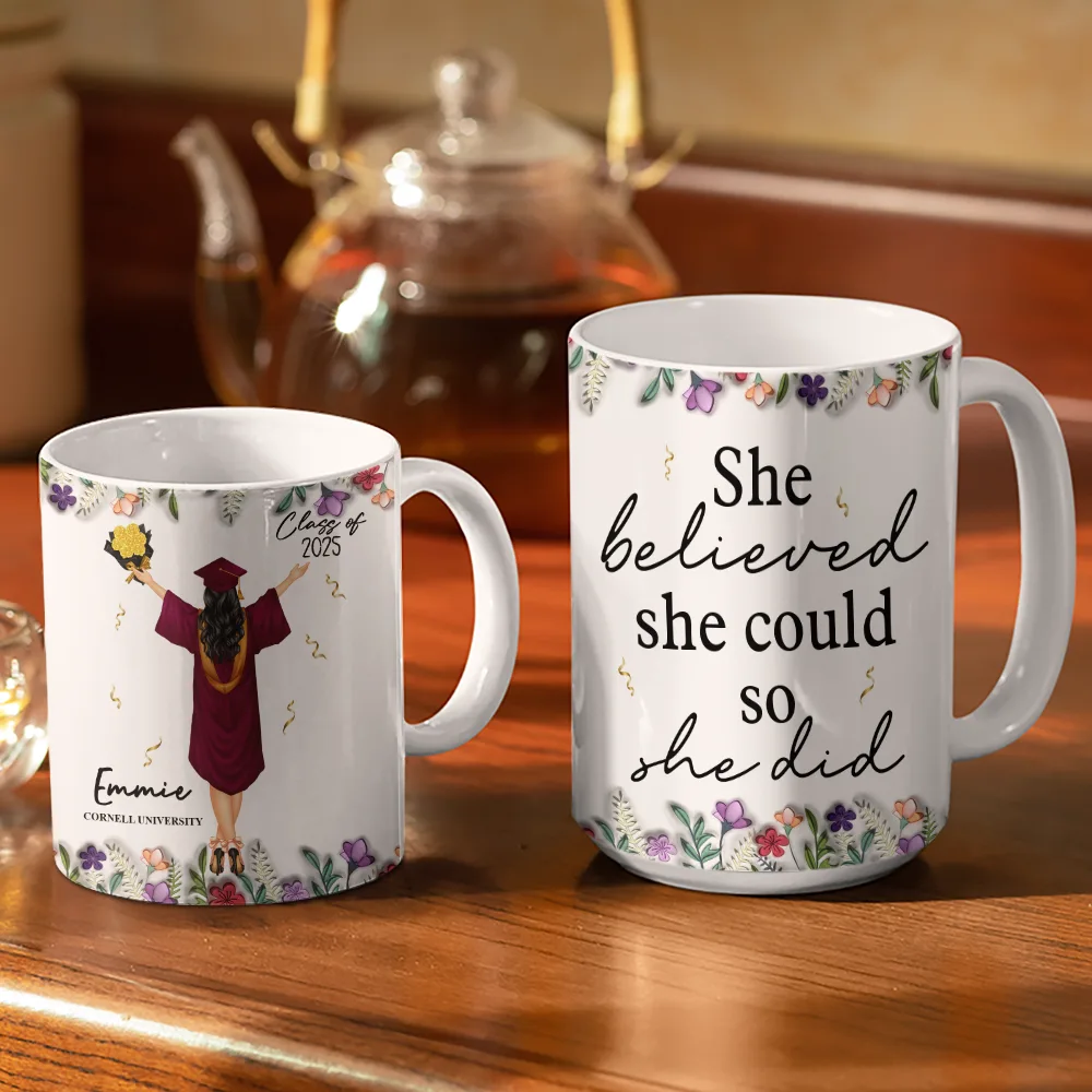 She Believed She Could So She Did - 3D Inflated Effect Printed Mug, Personalized White Edge-to-Edge Mug - Image 3