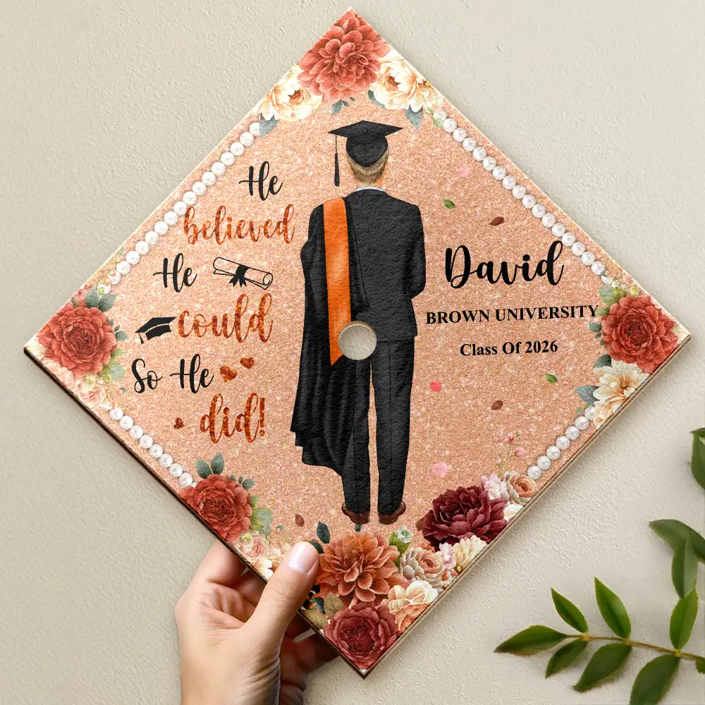 She Believed She Could So She Did Backside - Personalized Graduation Cap Topper - Image 2