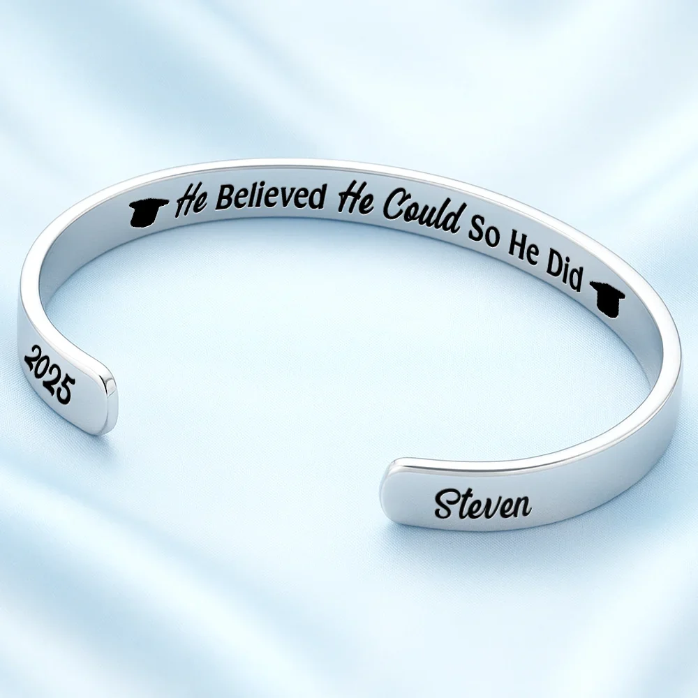 She Believed She Could So She Did Graduation - Personalized Bangle Bracelet Cuff - Image 2