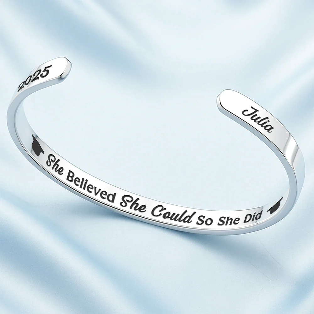 She Believed She Could So She Did Graduation - Personalized Bangle Bracelet Cuff - Image 3