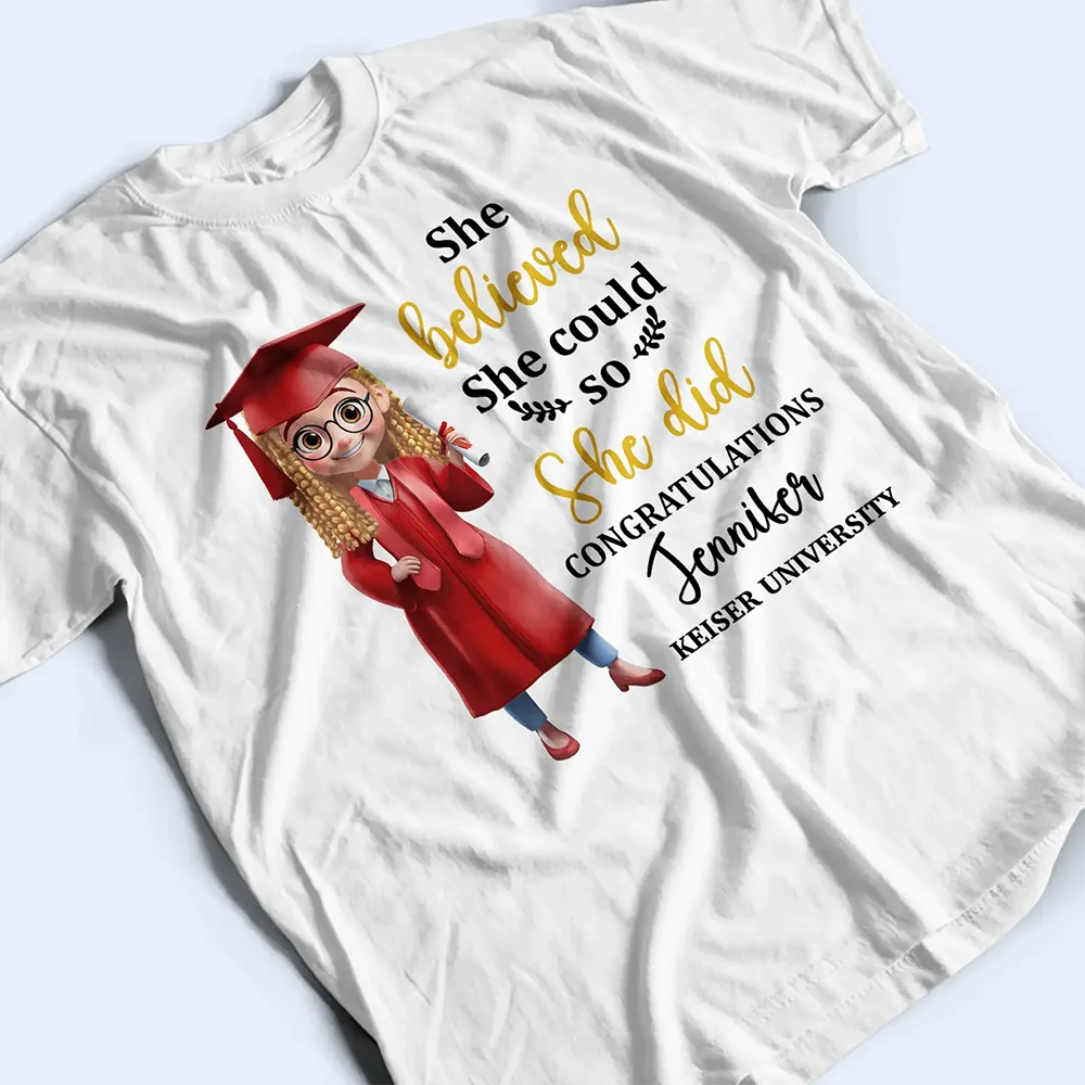 She Believed She Could So She Did - Personalized T Shirt - Image 3