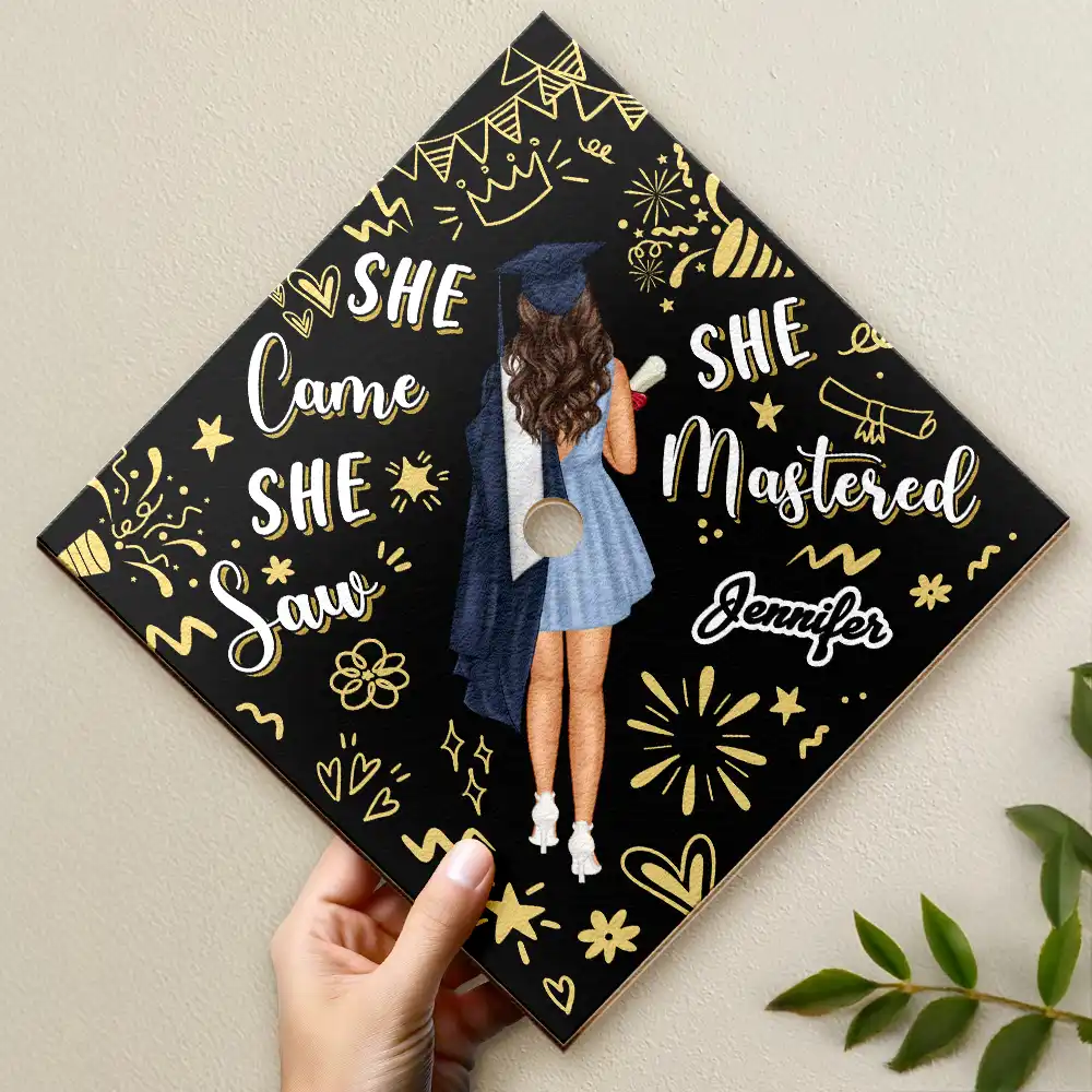 She Came She Saw - Personalized Graduation Cap Topper - Image 2