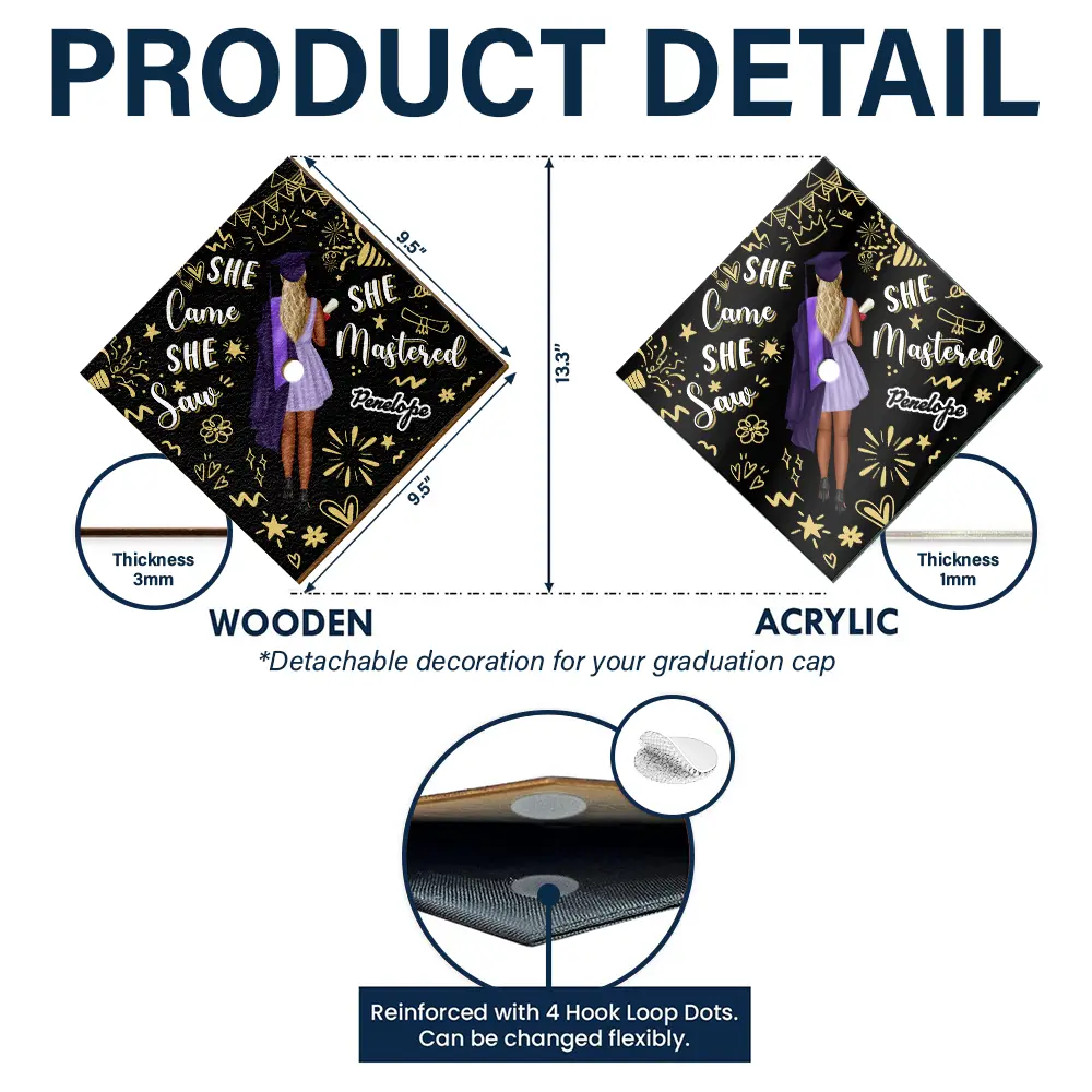 She Came She Saw - Personalized Graduation Cap Topper - Image 5