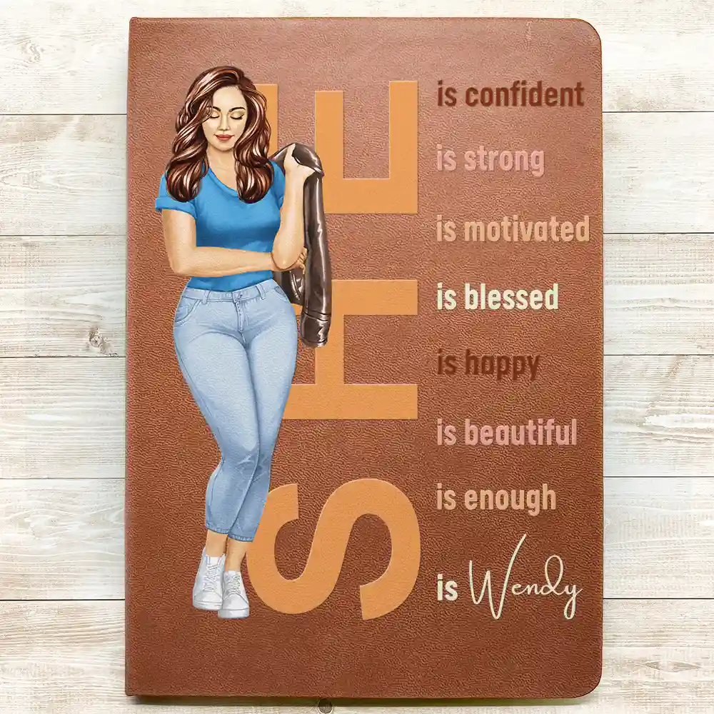 She Is Confident Strong Motivated - Personalized Leather Journal - Image 3
