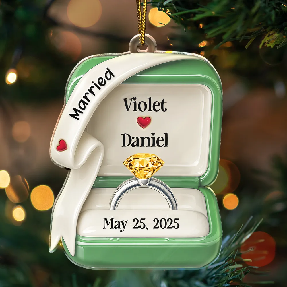 She Said Yes Engaged Married Ceramic Effect Ring Box - Personalized Custom Shaped Acrylic Ornament - Image 3