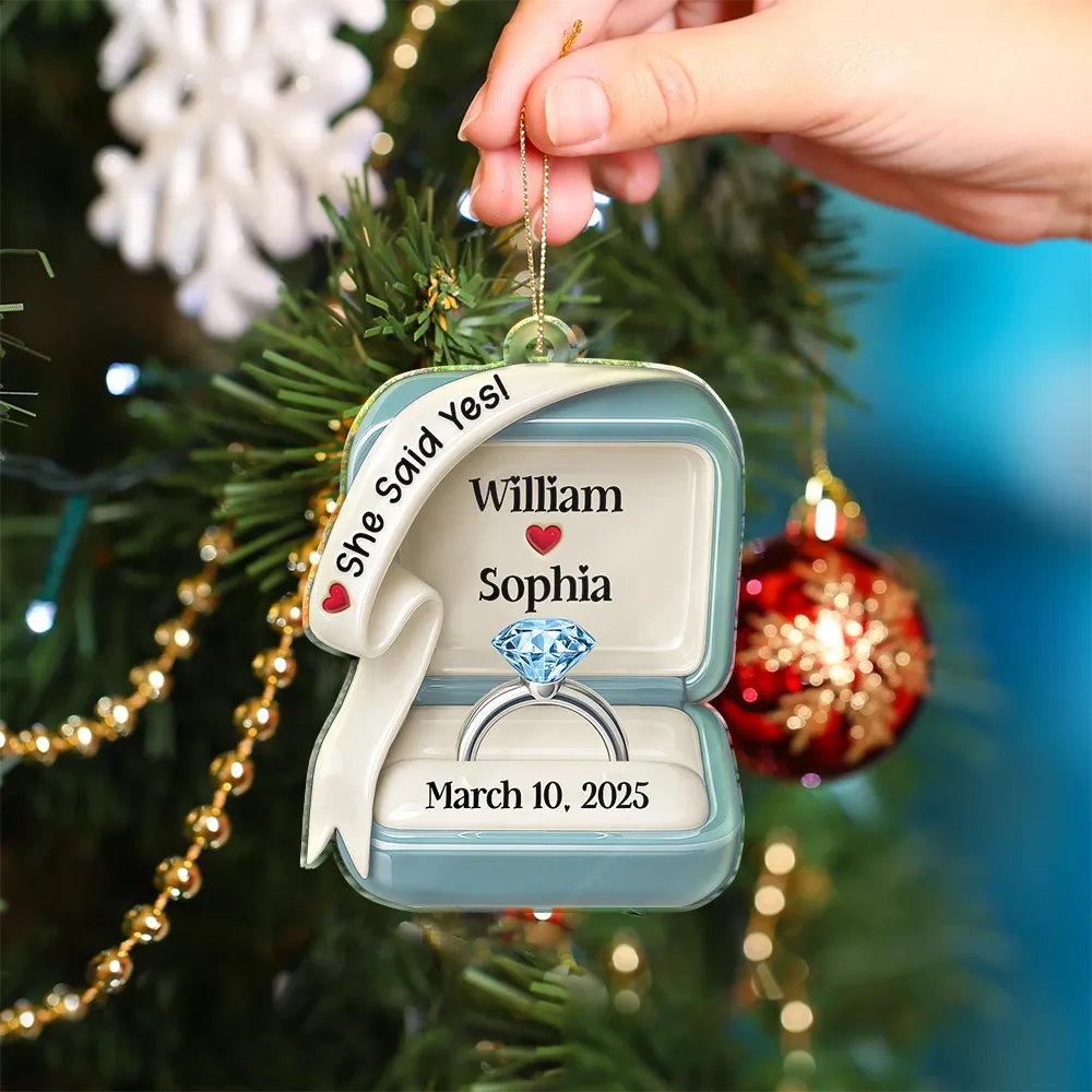 She Said Yes Engaged Married Ceramic Effect Ring Box - Personalized Custom Shaped Acrylic Ornament - Image 4