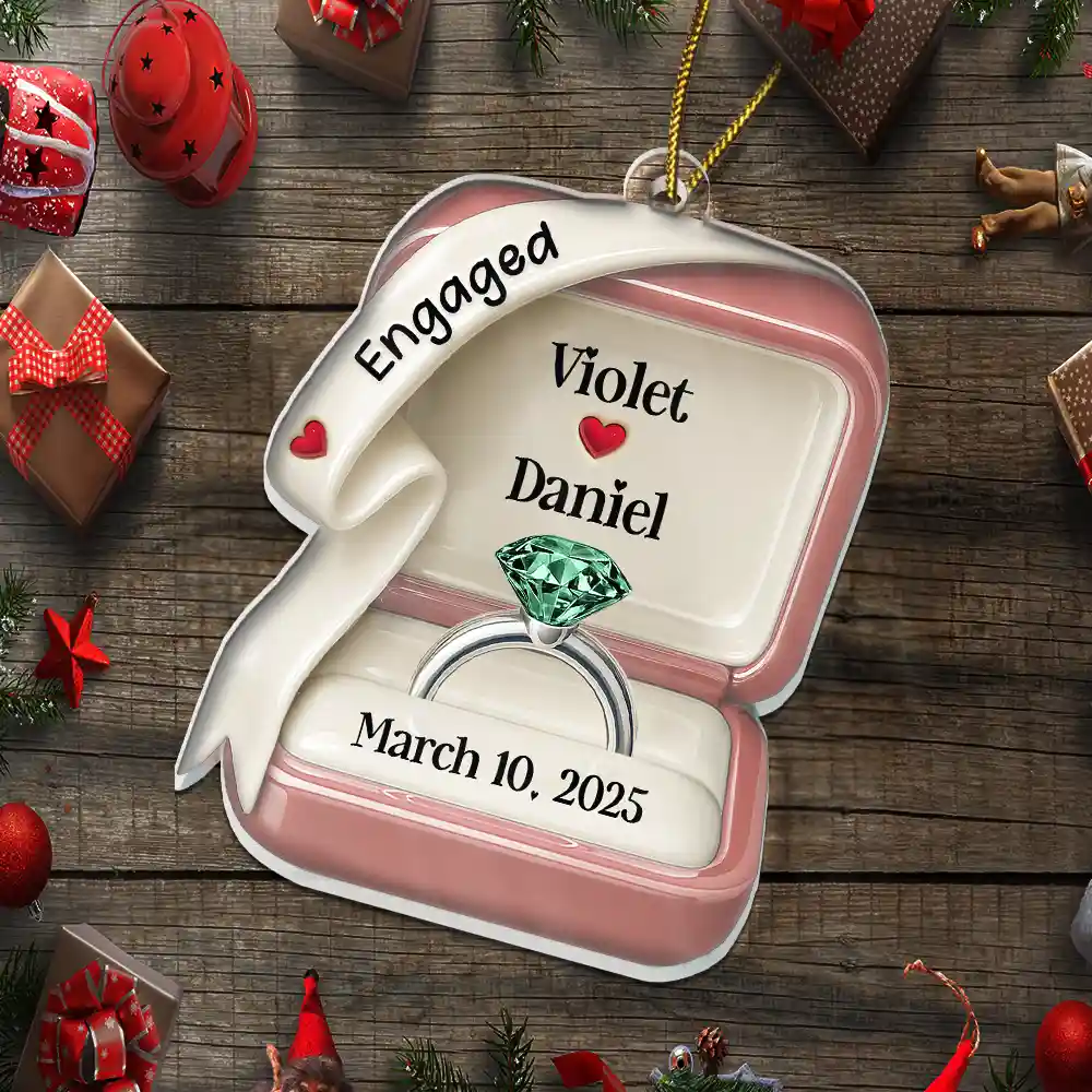 She Said Yes Engaged Married Ceramic Effect Ring Box - Personalized Custom Shaped Acrylic Ornament - Image 5
