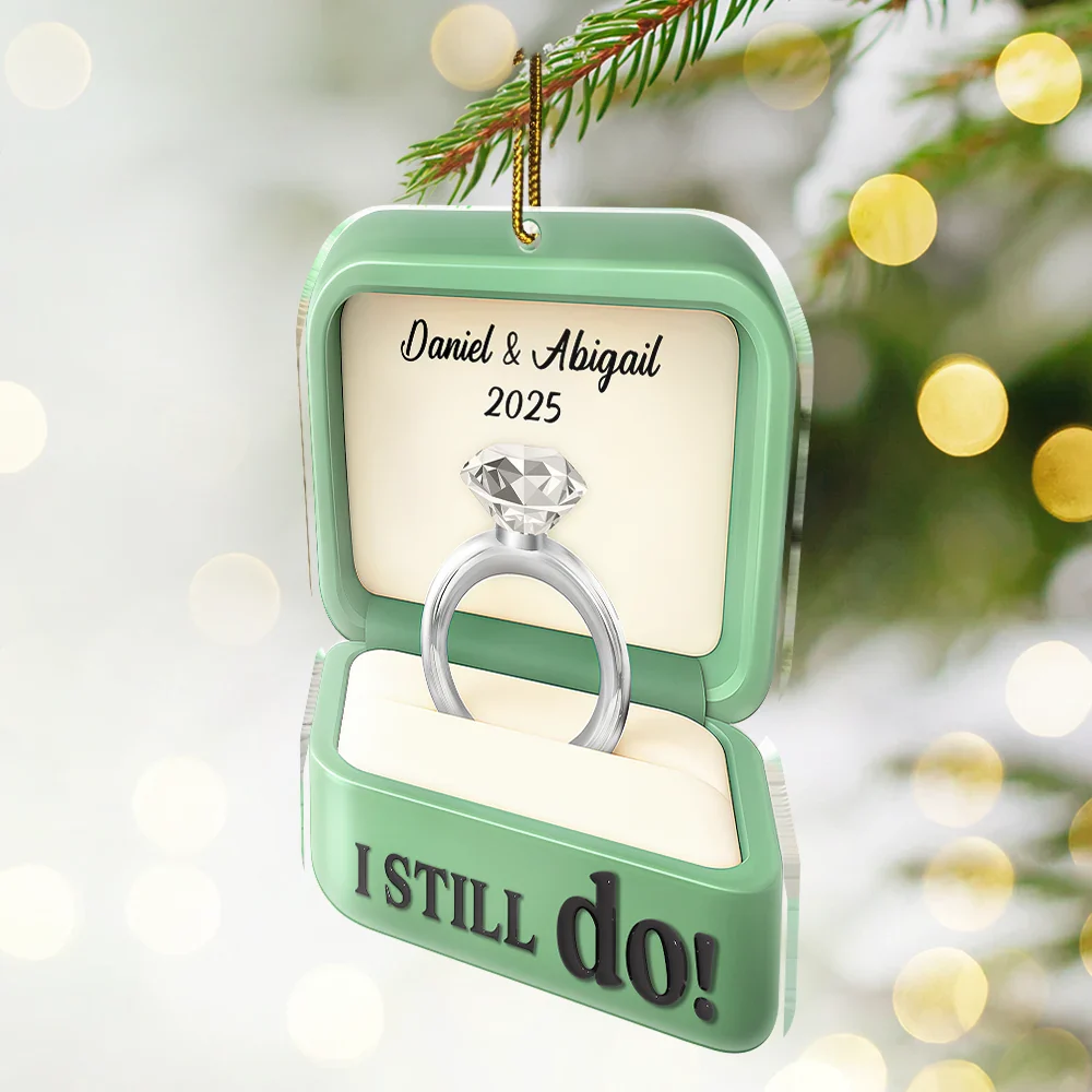 She Said Yes Engaged Married Couple Ring Box - Personalized Custom Shaped Acrylic Ornament - Image 2