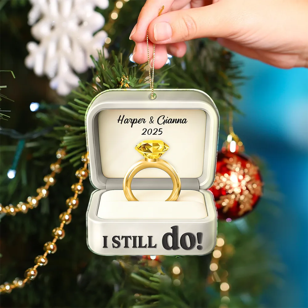 She Said Yes Engaged Married Couple Ring Box - Personalized Custom Shaped Acrylic Ornament - Image 4