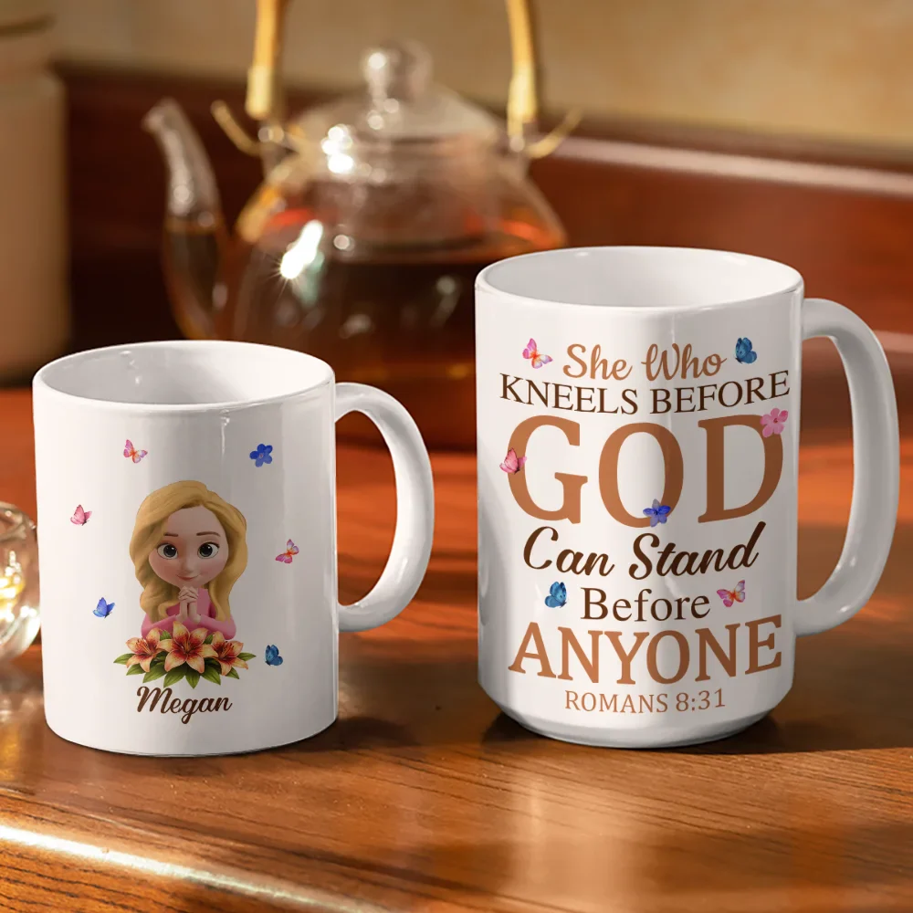 She Who Kneels Before God Can Stand Before - Personalized White Edge-to-Edge Mug - Image 3
