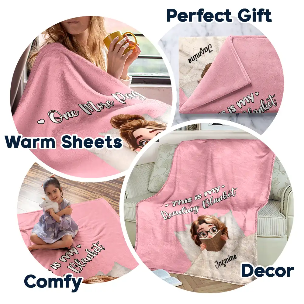 Shhh I'm Reading 3D Effect In Bed - Personalized Fleece Blanket, Sherpa Blanket - Image 7