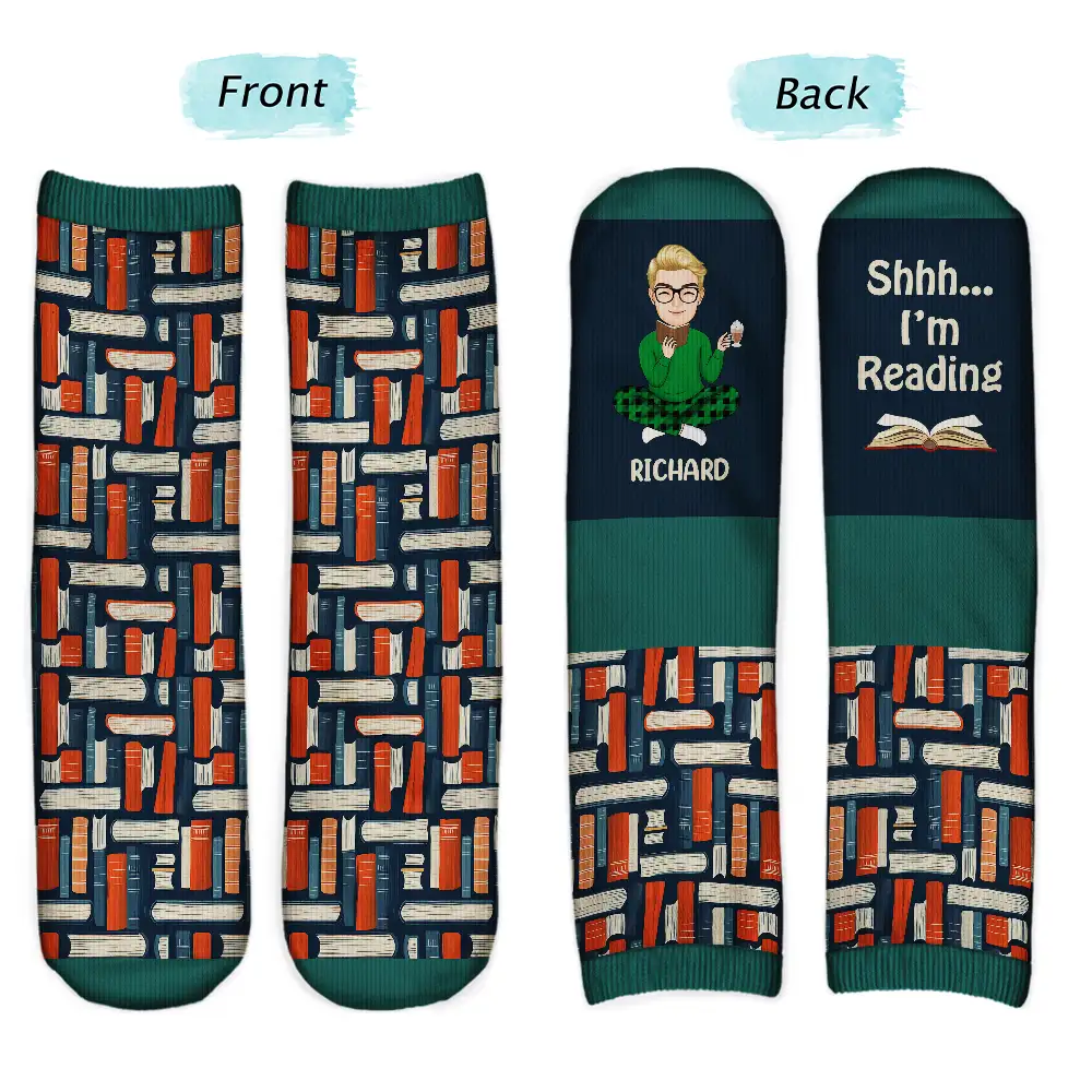 Shhh I'm Reading - Personalized Socks - Image 2