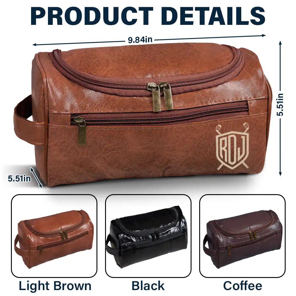 Shield Monogram 2 And 3 Letters - Personalized Leather Toiletry Bag - Image 5