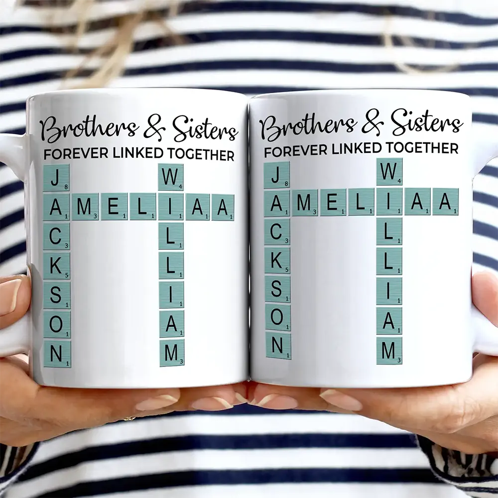 Sibling Brothers & Sisters Forever Linked Together Crossword Scrabble - Personalized Mug - Image 3