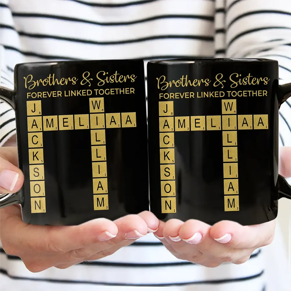 Sibling Brothers & Sisters Forever Linked Together Crossword Scrabble - Personalized Mug - Image 4