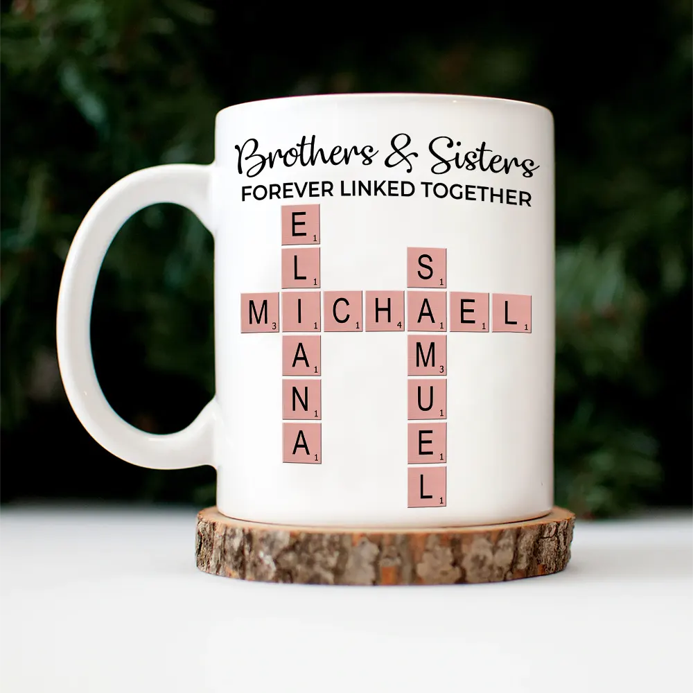 Sibling Brothers & Sisters Forever Linked Together Crossword Scrabble - Personalized Mug - Image 5