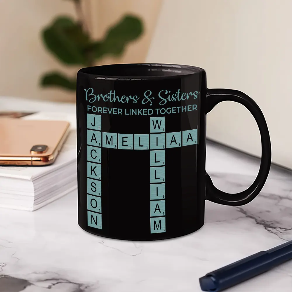 Sibling Brothers & Sisters Forever Linked Together Crossword Scrabble - Personalized Mug - Image 6