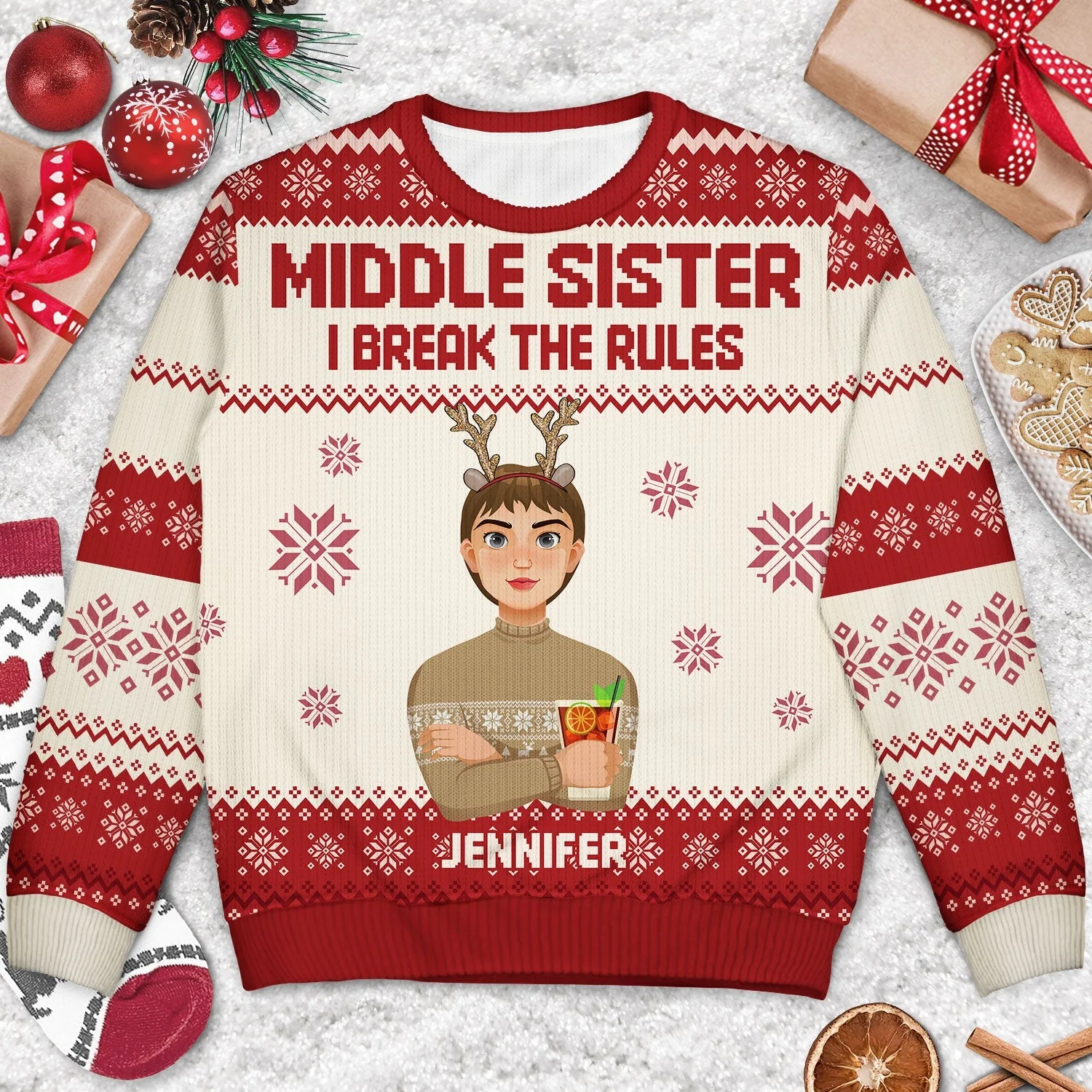 Sibling Rules - Christmas Gift For Sister, Brother, Siblings, Family - Personalized Unisex Ugly Sweater - Image 3