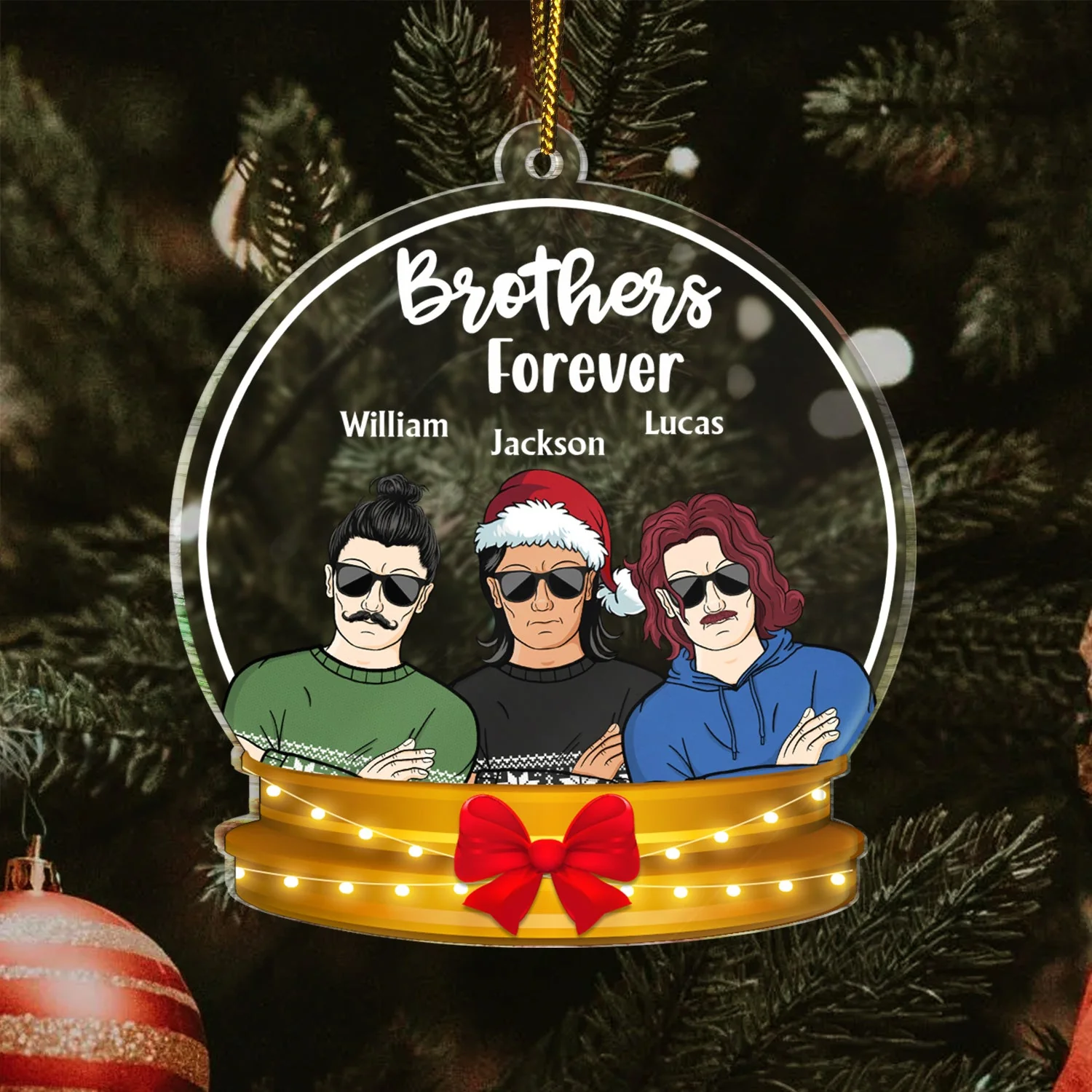 Siblings Forever Snow-globe - Christmas Gift For Family, Friends, Couple, Dad, Mom, Grandpa, Grandma - Personalized Custom Shaped Acrylic Ornament - Image 3