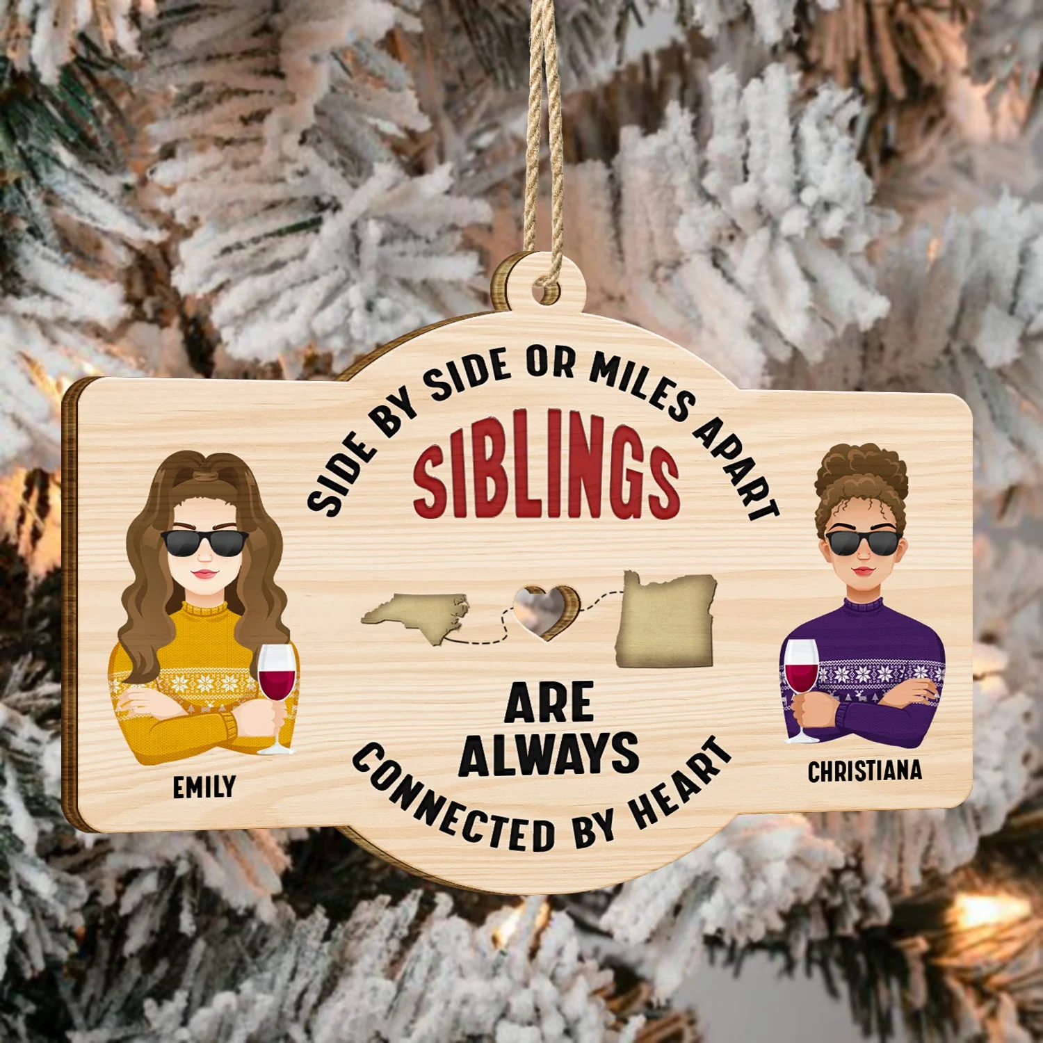 Side By Side - Christmas Gift For Siblings And Best Friends - Personalized Wooden Cutout Ornament - Image 4