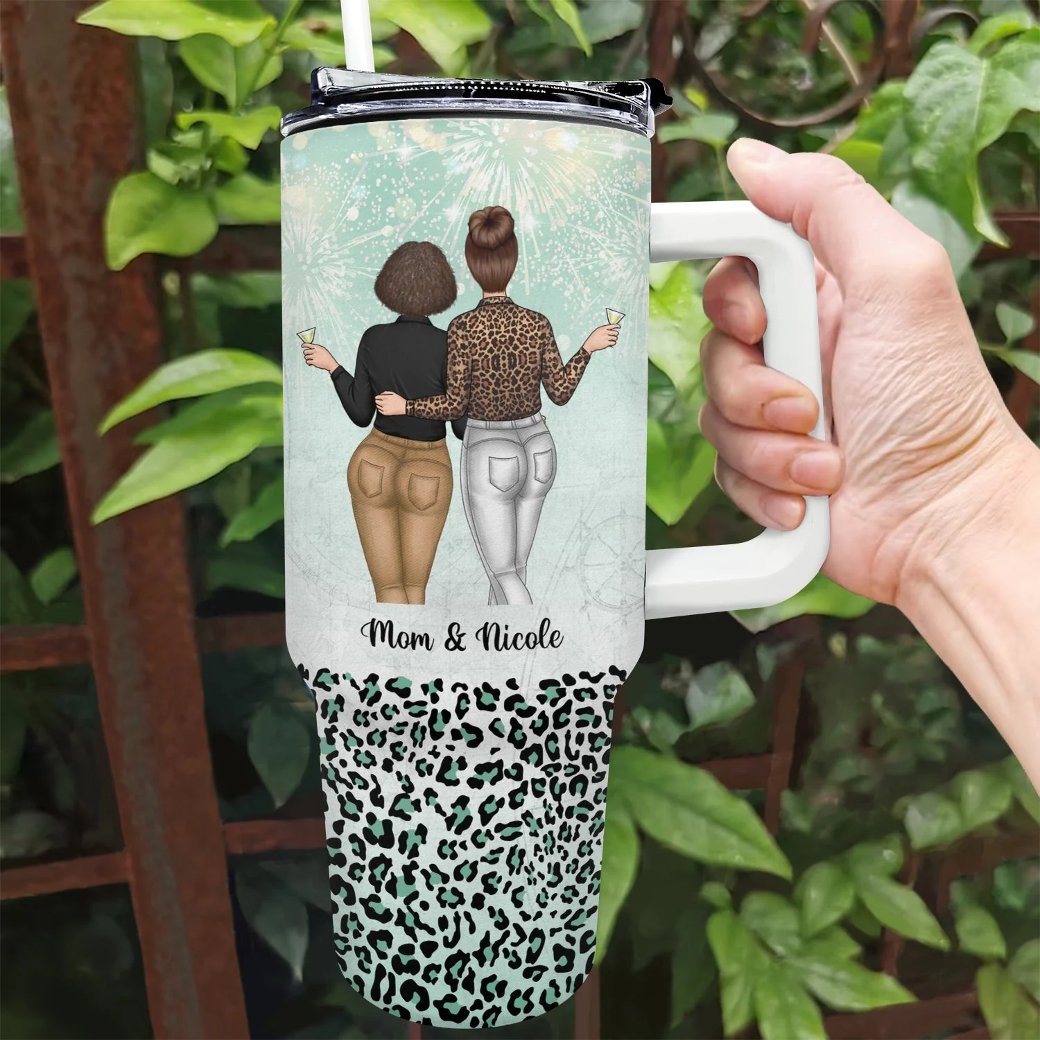 Side By Side - Gift For Mother - Personalized 40oz Tumbler With Straw - Image 2