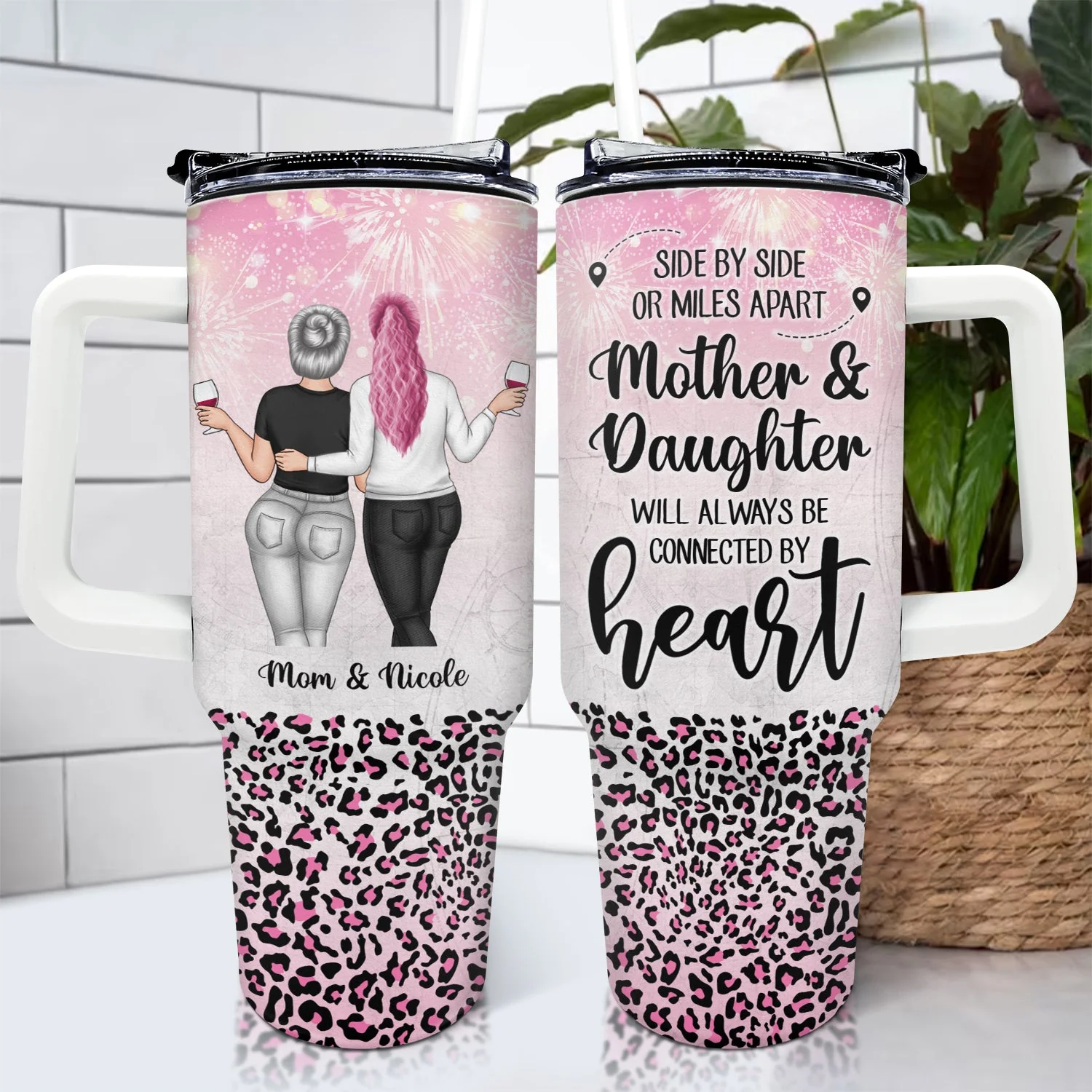 Side By Side - Gift For Mother - Personalized 40oz Tumbler With Straw - Image 4
