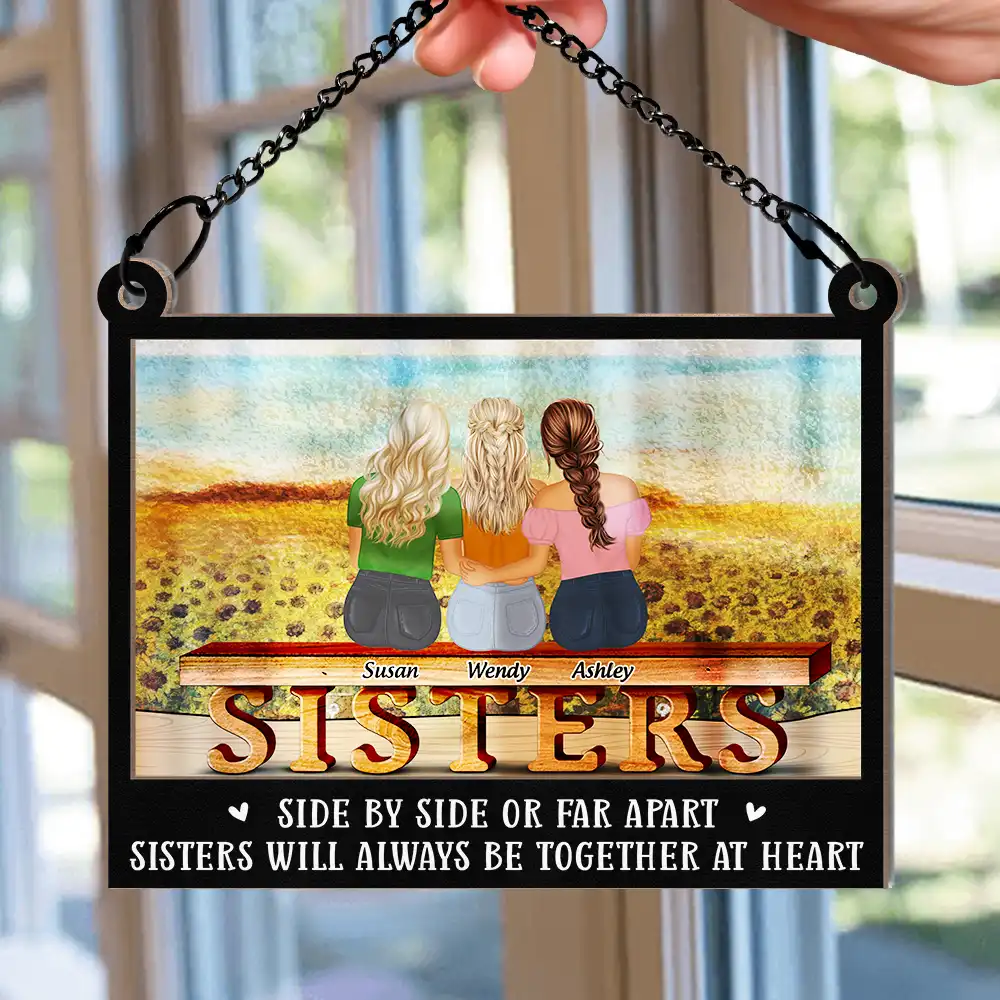 Side By Side Or Far Apart - Personalized Window Hanging Suncatcher Ornament - Image 2