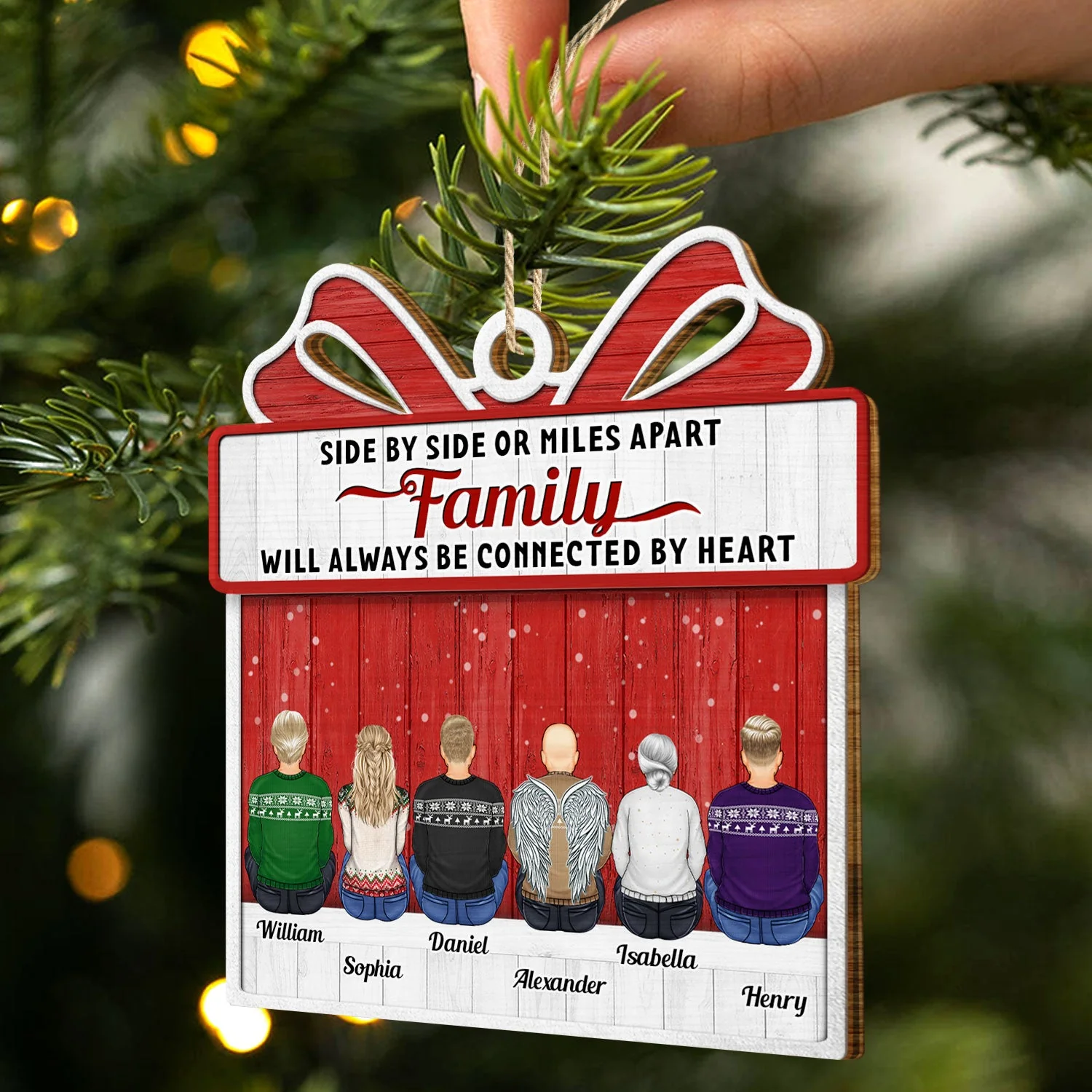 Side By Side Or Miles Apart Brothers And Sisters - Christmas Gift For Siblings, Family - Personalized Custom Shaped Wooden Ornament - Image 2
