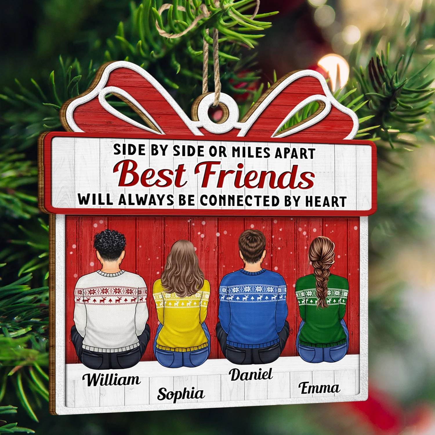 Side By Side Or Miles Apart Brothers And Sisters - Christmas Gift For Siblings, Family - Personalized Custom Shaped Wooden Ornament - Image 3