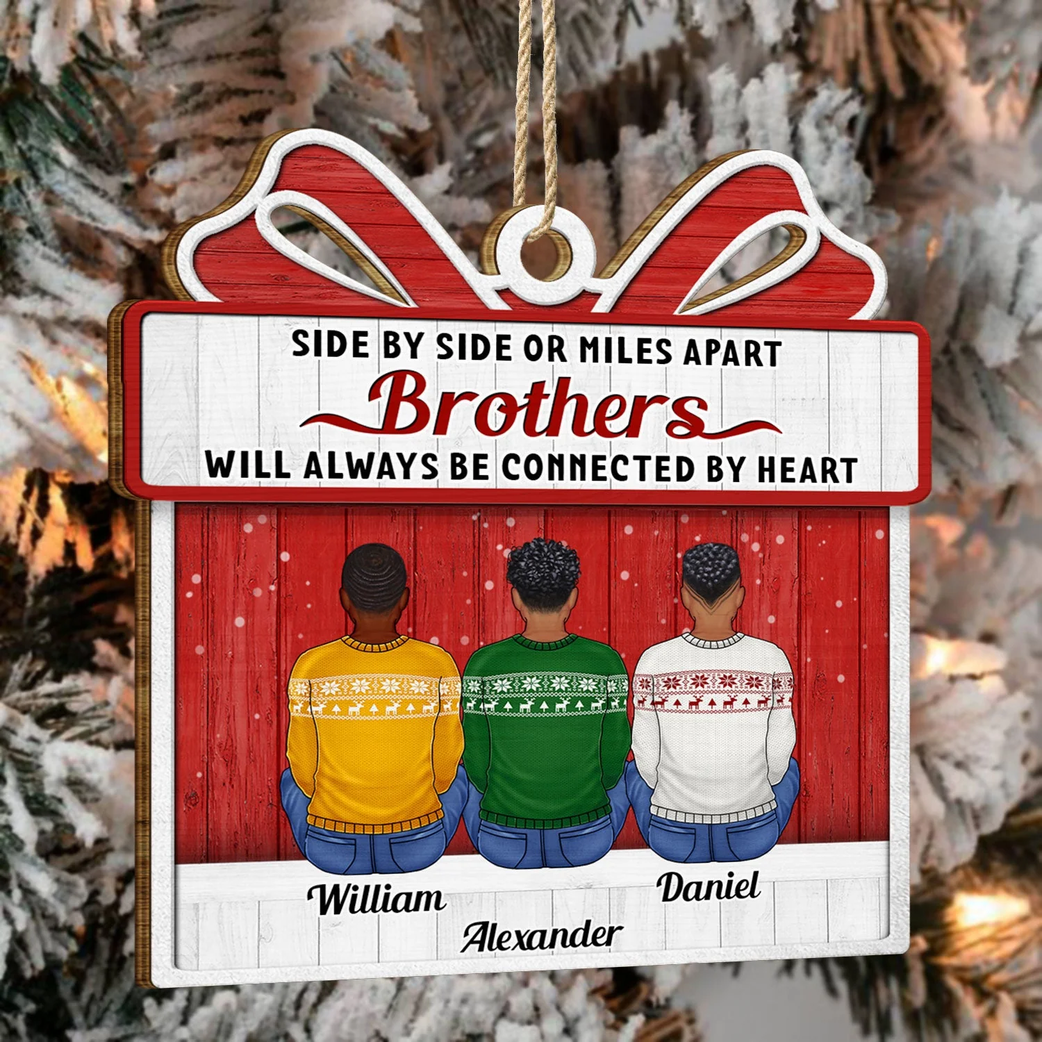 Side By Side Or Miles Apart Brothers And Sisters - Christmas Gift For Siblings, Family - Personalized Custom Shaped Wooden Ornament - Image 4