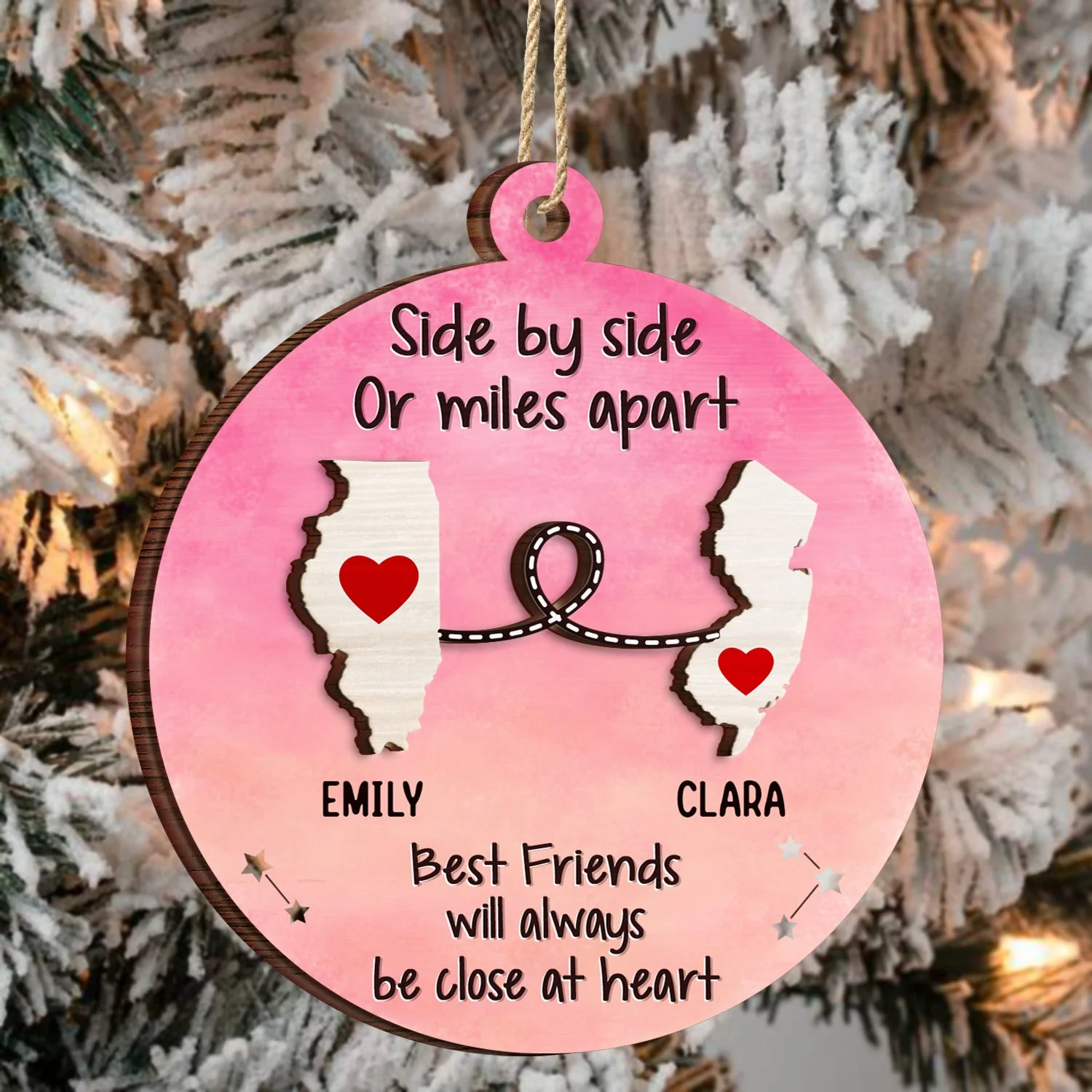I Wish We Lived Closer Family Friends Long Distance - Personalized 2-Layered Wooden Ornament - Image 3