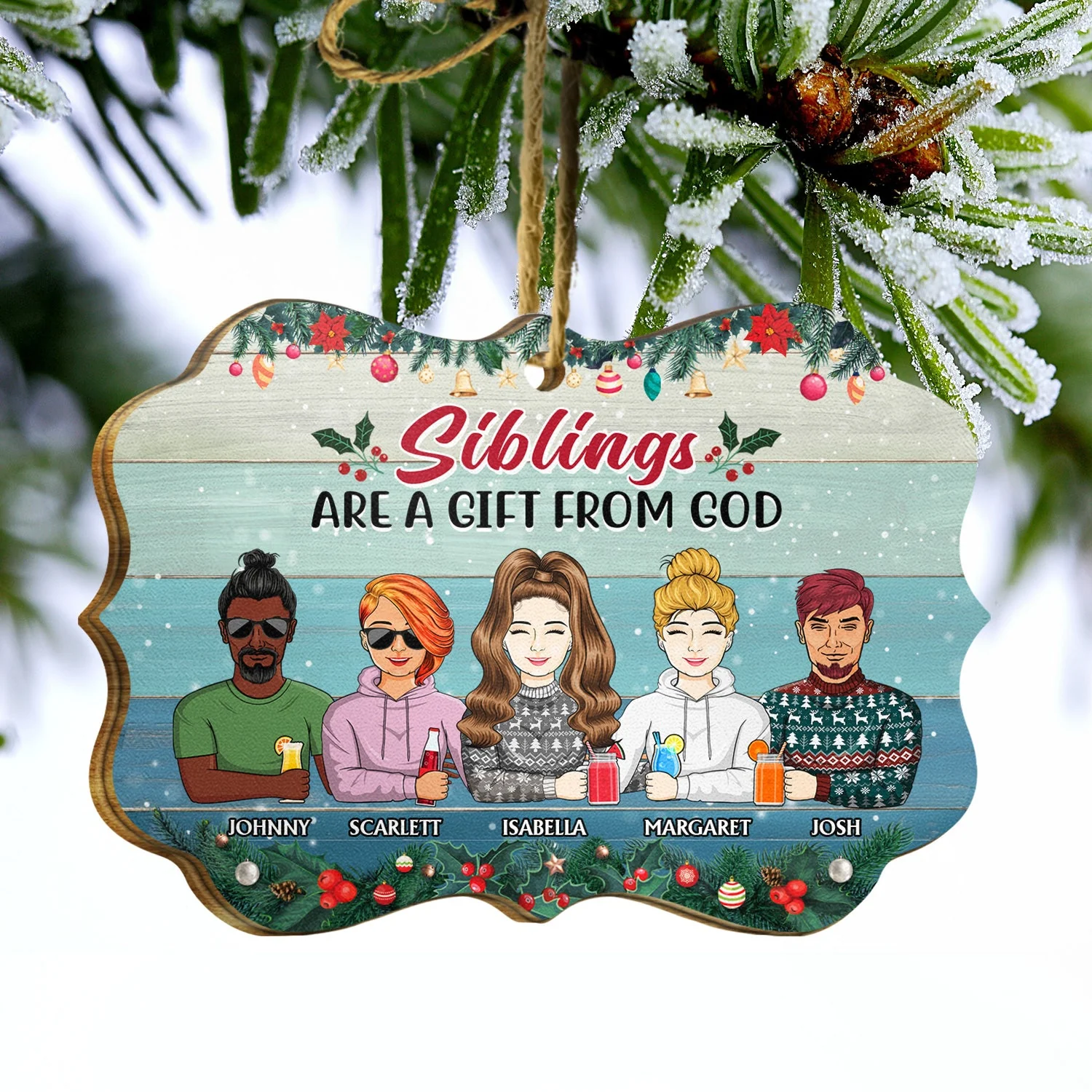 Side By Side Or Miles Apart Family - Christmas Gift - Personalized Wooden Ornament - Image 3