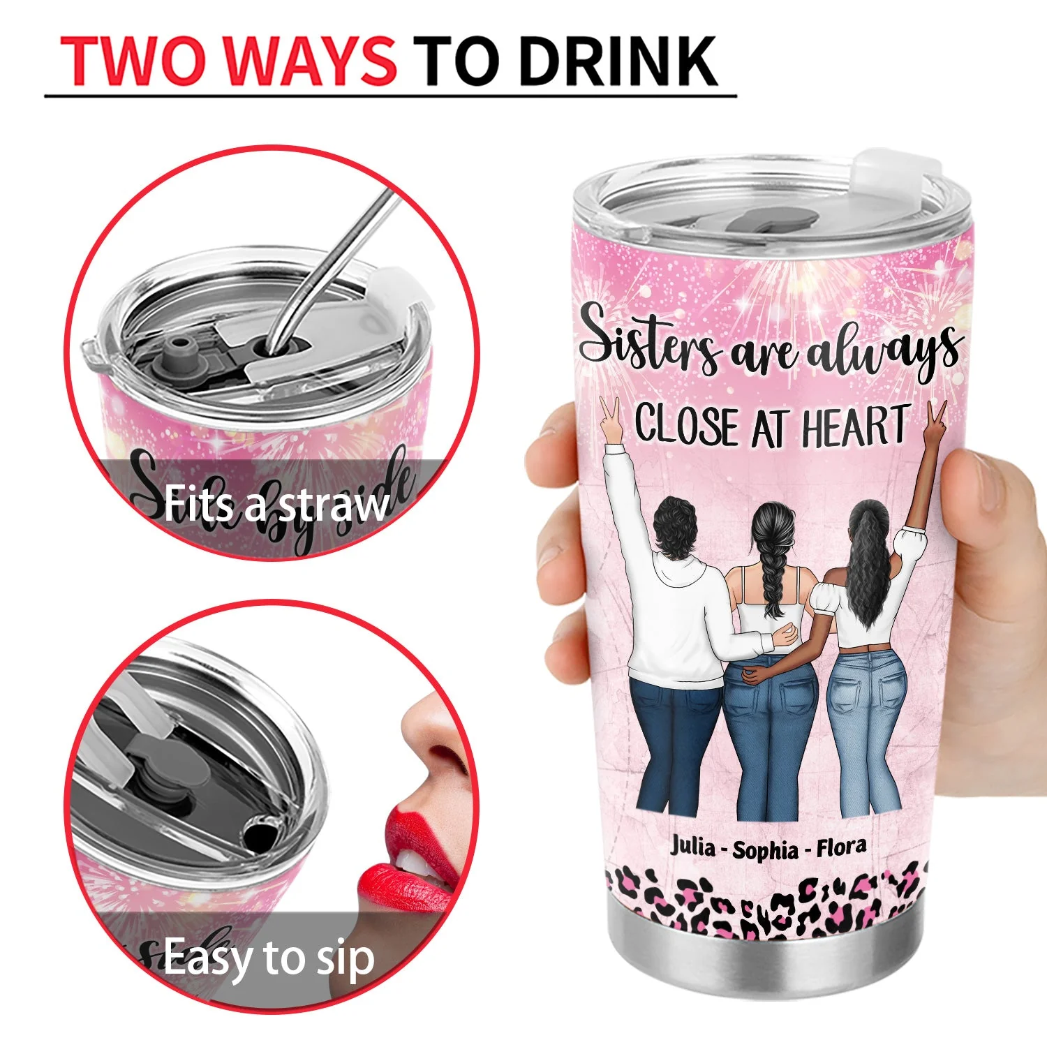 Side By Side Or Miles Apart - Gift For Sisters And Best Friends - Personalized Custom Tumbler - Image 4