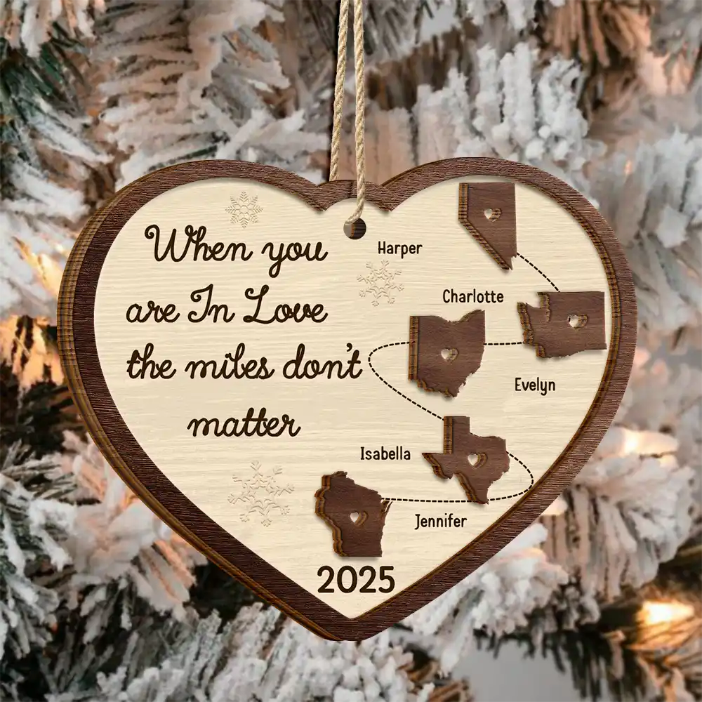 Side By Side Or Miles Apart Long Distance - Personalized 2-Layered Wooden Ornament - Image 3