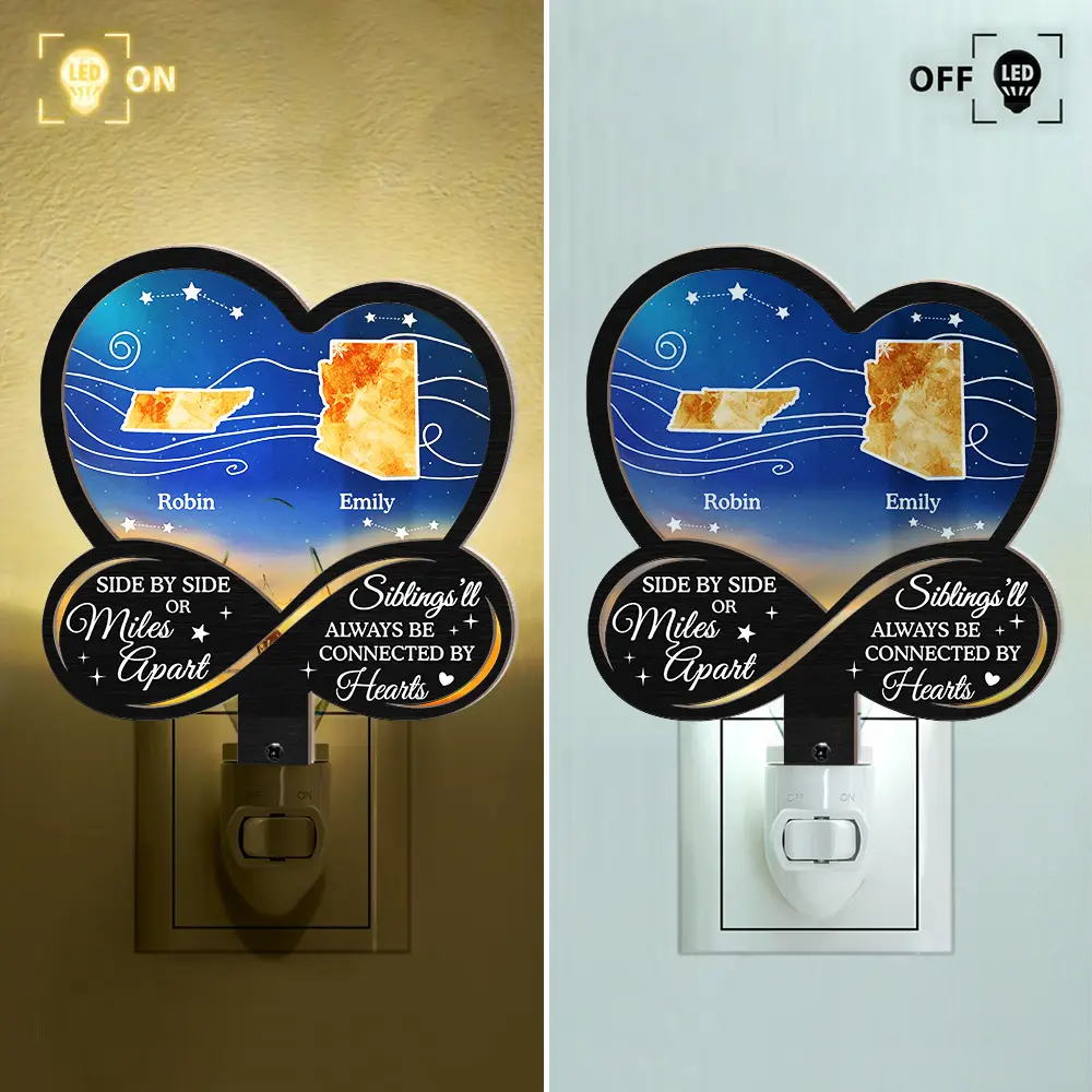 Side By Side Or Miles Apart - Personalized Plug-in Night Light - Image 2