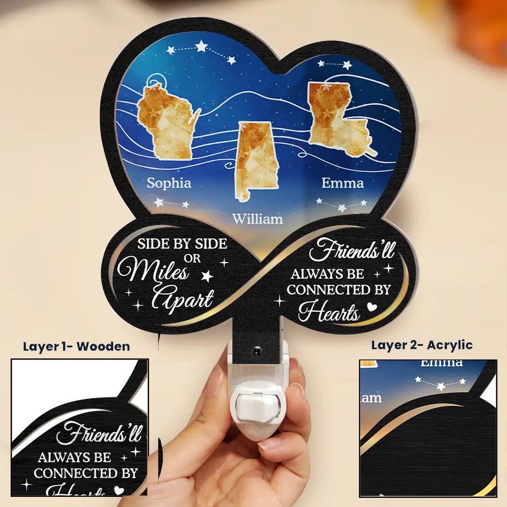 Side By Side Or Miles Apart - Personalized Plug-in Night Light - Image 3