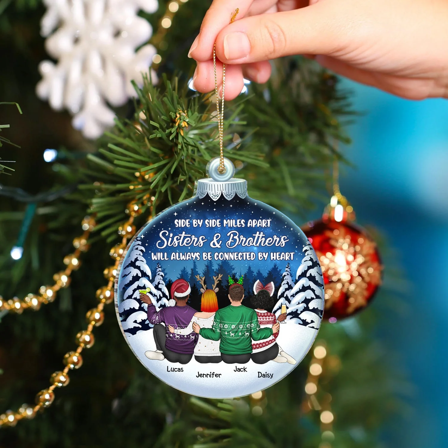 Side By Side Or Miles Apart Sisters And Brothers - Christmas Gift For Besties, Best Friends, Siblings - Personalized Custom Shaped Acrylic Ornament - Image 4