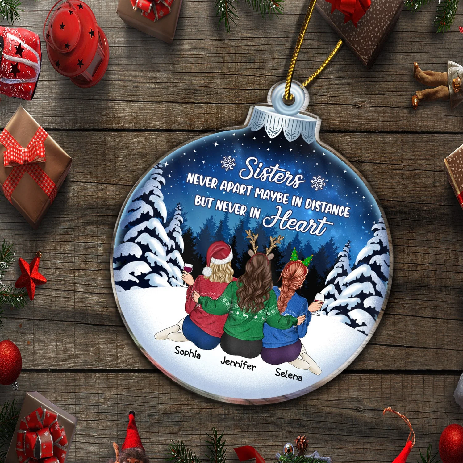 Side By Side Or Miles Apart Sisters And Brothers - Christmas Gift For Besties, Best Friends, Siblings - Personalized Custom Shaped Acrylic Ornament - Image 5