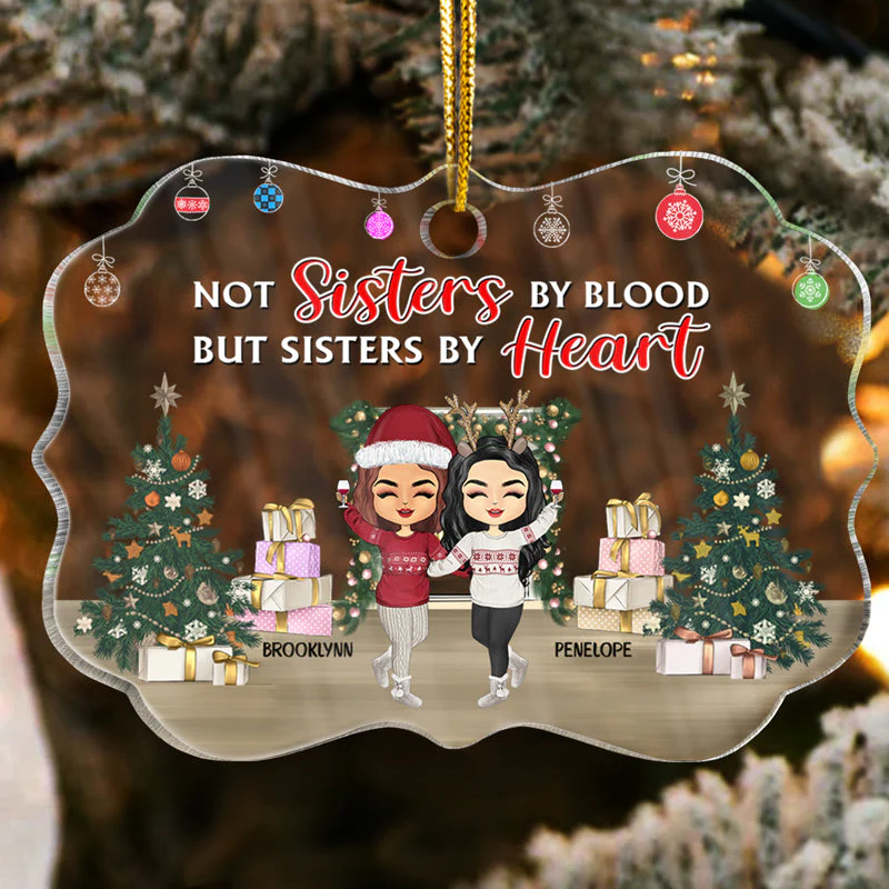 Side By Side Or Miles Apart Sisters And Brothers - Christmas Gift For Siblings - Personalized Custom Medallion Acrylic Ornament - Image 2