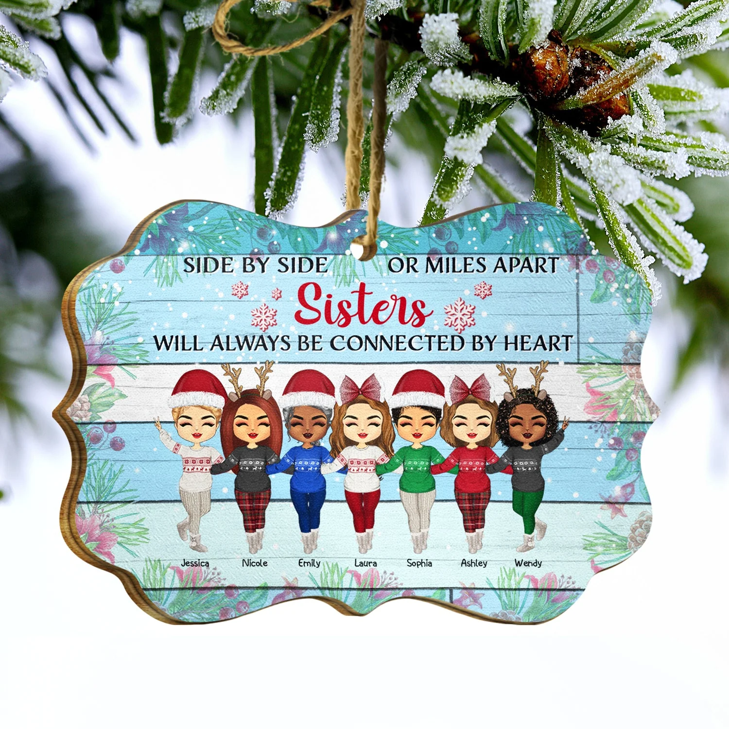 Side By Side Or Miles Apart Sisters And Brothers - Christmas Gift For Siblings - Personalized Wooden Ornament - Image 3