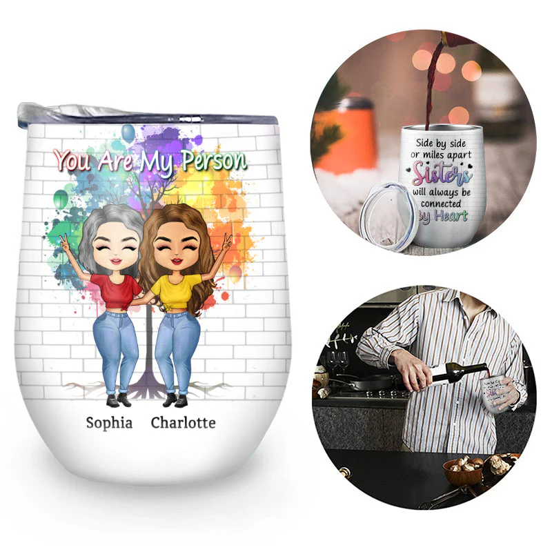 Side By Side Or Miles Apart Sisters And Brothers - Gift For Sibling  - Personalized Custom Wine Tumbler - Image 2