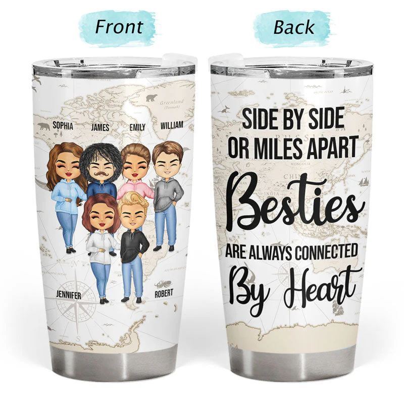 Side By Side Or Miles Apart Sisters Brothers - Gift For Family Bestie - Personalized Custom Tumbler - Image 3