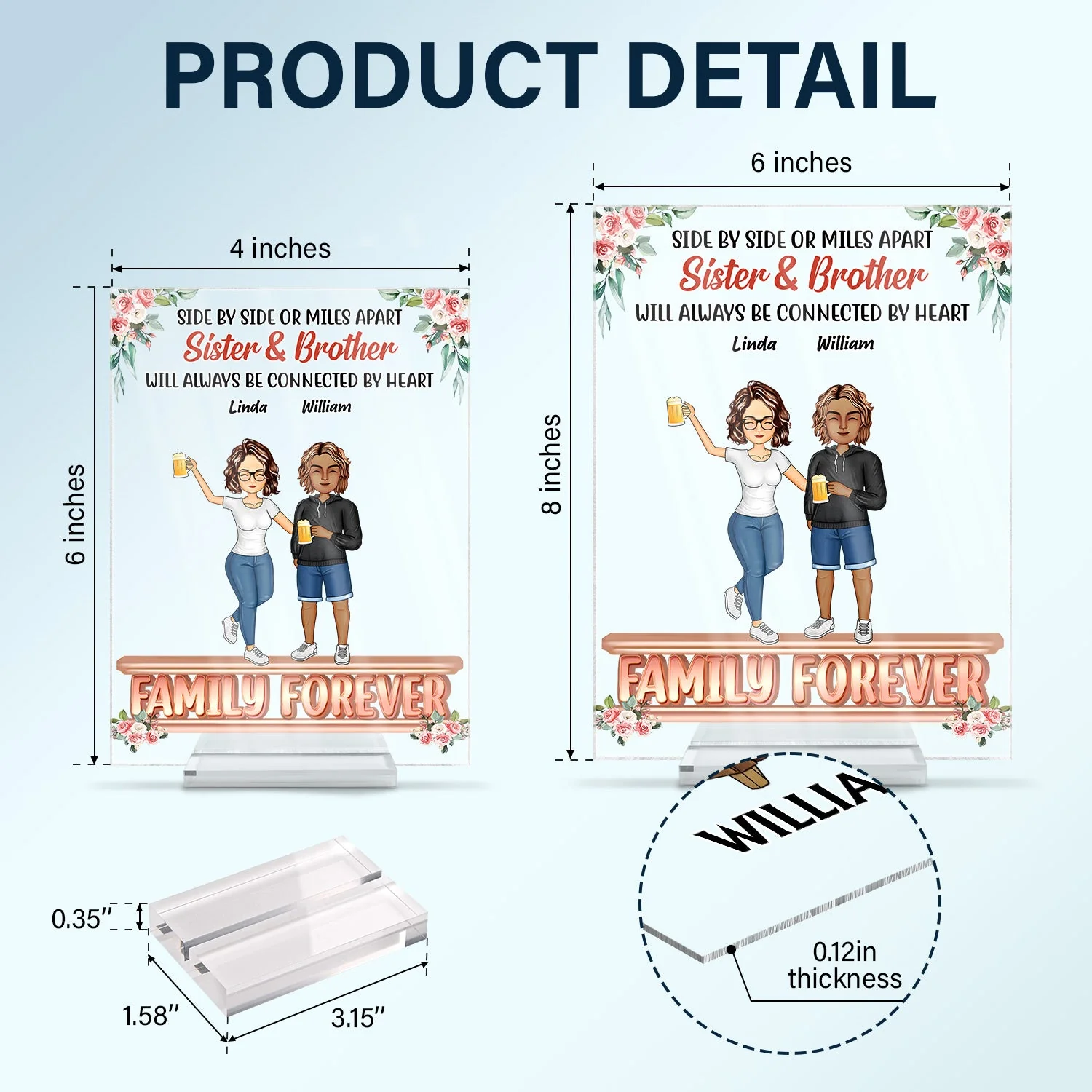 Side By Side Or Miles Apart Sisters Brothers Will Always Be Connected - Gift For Siblings - Personalized Custom Vertical Rectangle Acrylic Plaque - Image 5