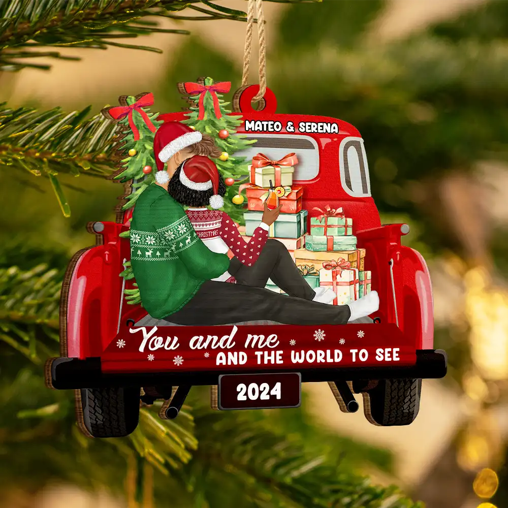 Side Sitting Couple You And Me And The World To See - Personalized Custom Shaped Wooden Ornament - Image 3