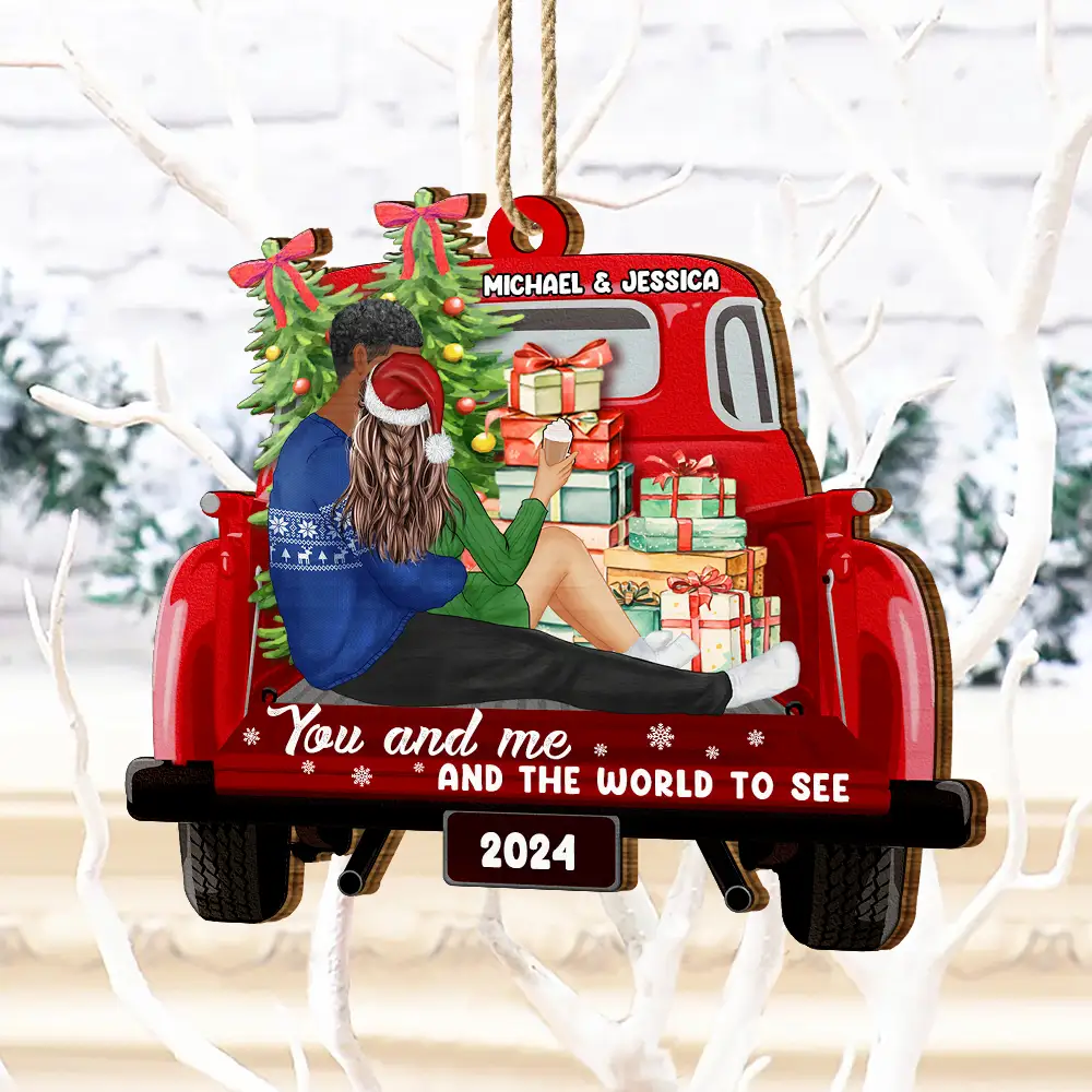 Side Sitting Couple You And Me And The World To See - Personalized Custom Shaped Wooden Ornament - Image 4