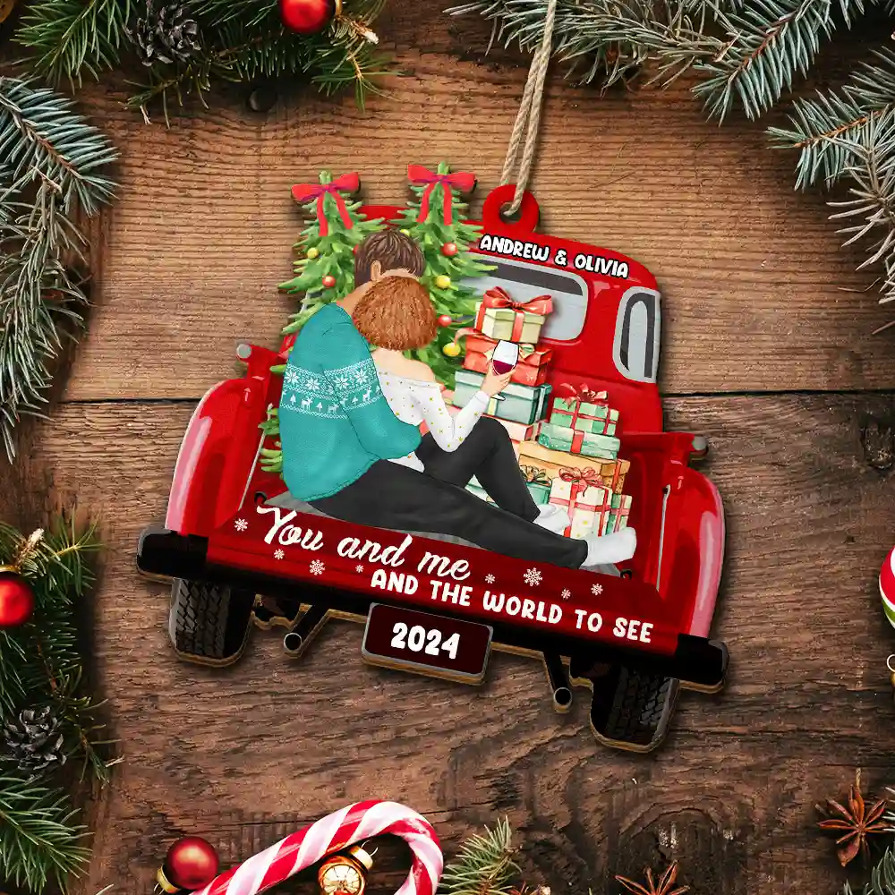 Side Sitting Couple You And Me And The World To See - Personalized Custom Shaped Wooden Ornament - Image 5