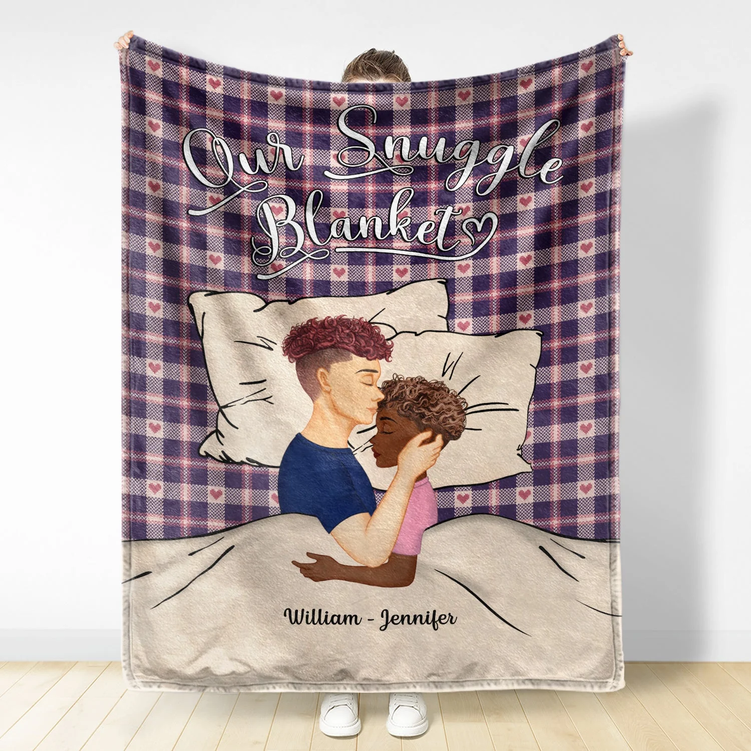 Side View Couple Our Snuggle Blanket - Gift For Couples - Personalized Fleece Blanket - Image 2