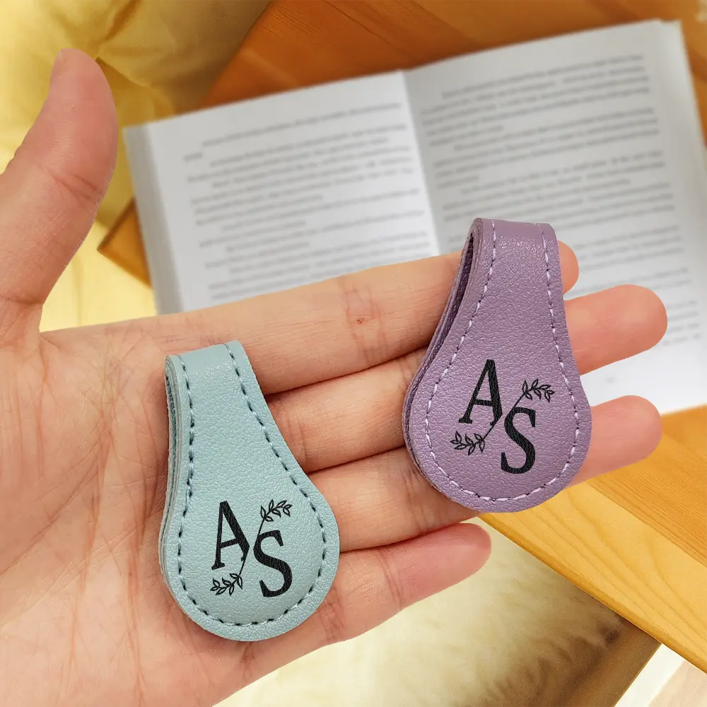 Simple Monogram Book Keepsake - Personalized Circle Leather Magnetic Bookmark - Image 3